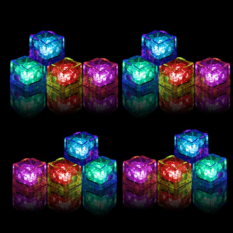 12-24 Multi Color LED Flashing Blinking Glowing Light up Ice Cube Liquid Sensor