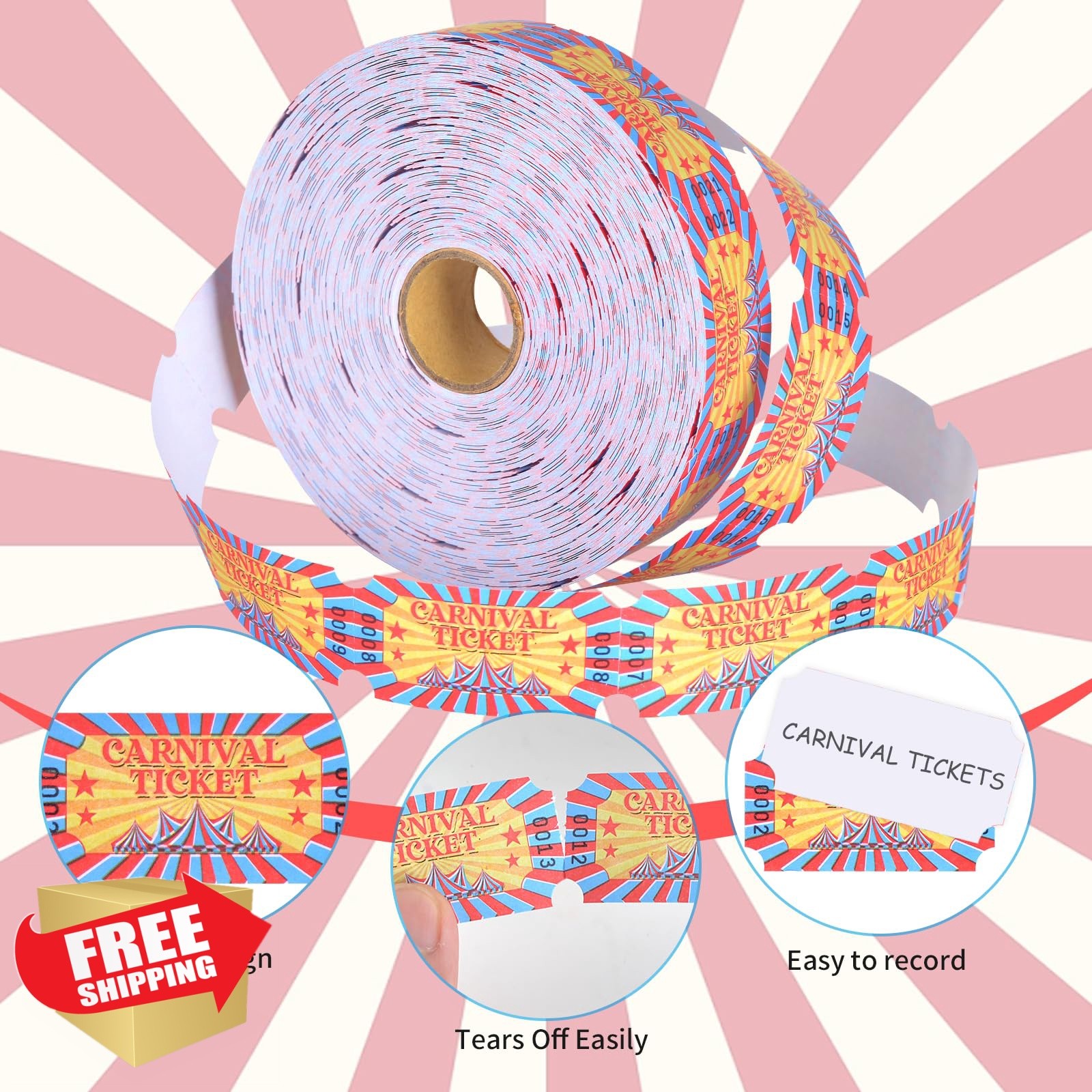 1000 Pieces Carnival Roll Tickets Raffle Tickets Single Roll Carnival Party T…