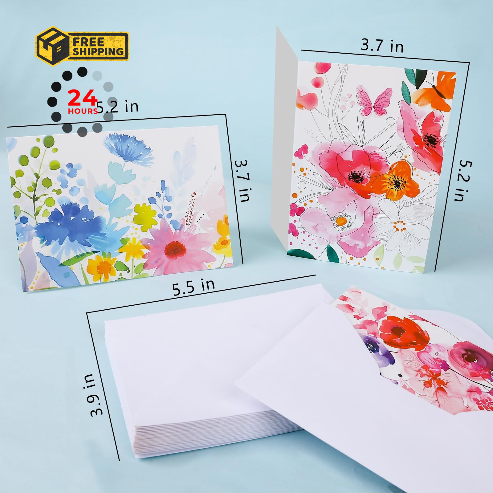 FUHITIM 48 Pack Blank Cards 3.7x 5.2 Inch, Watercolor Flower Cards(48 pcs)