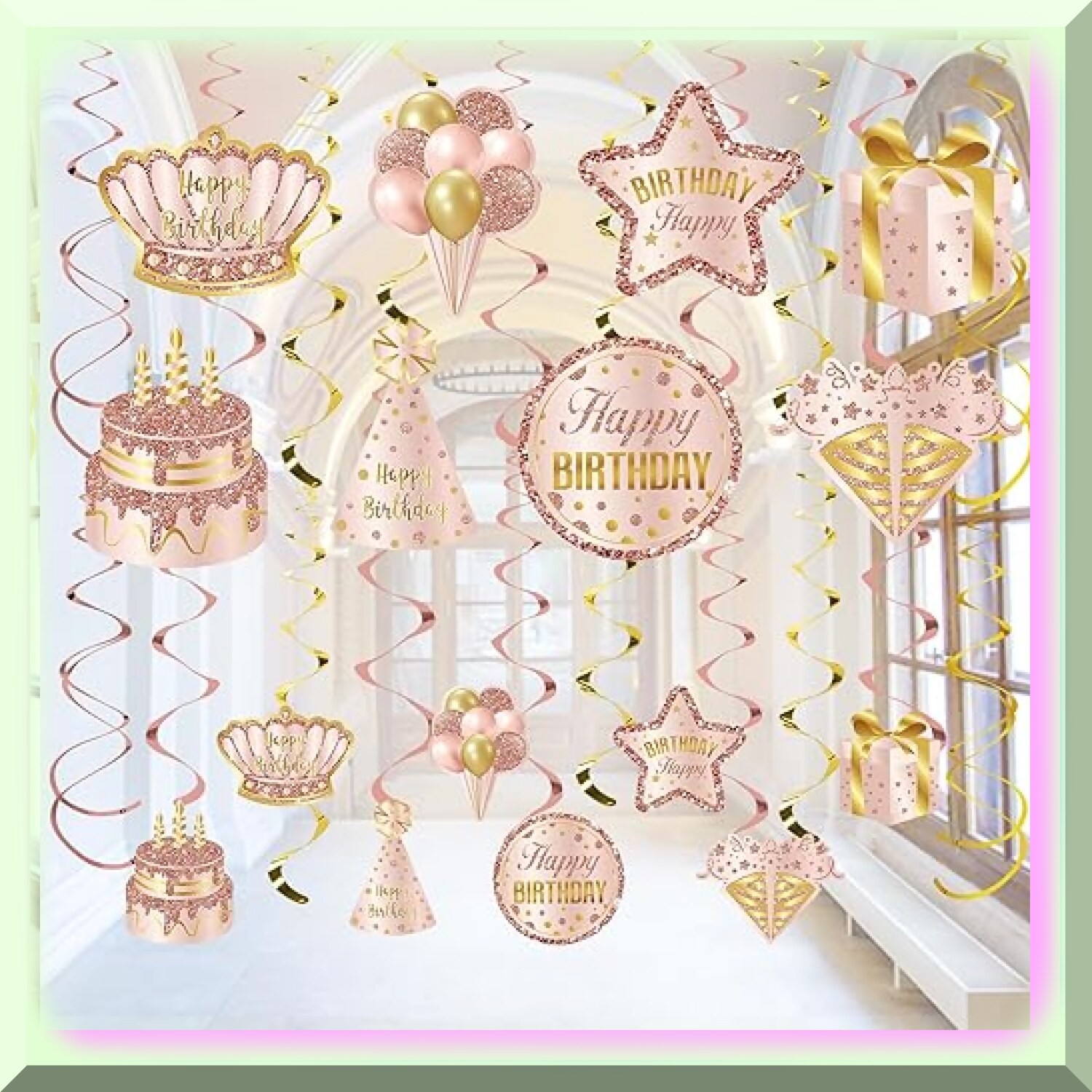 Rose Gold Swirl Hanging Decorations 30 Pieces