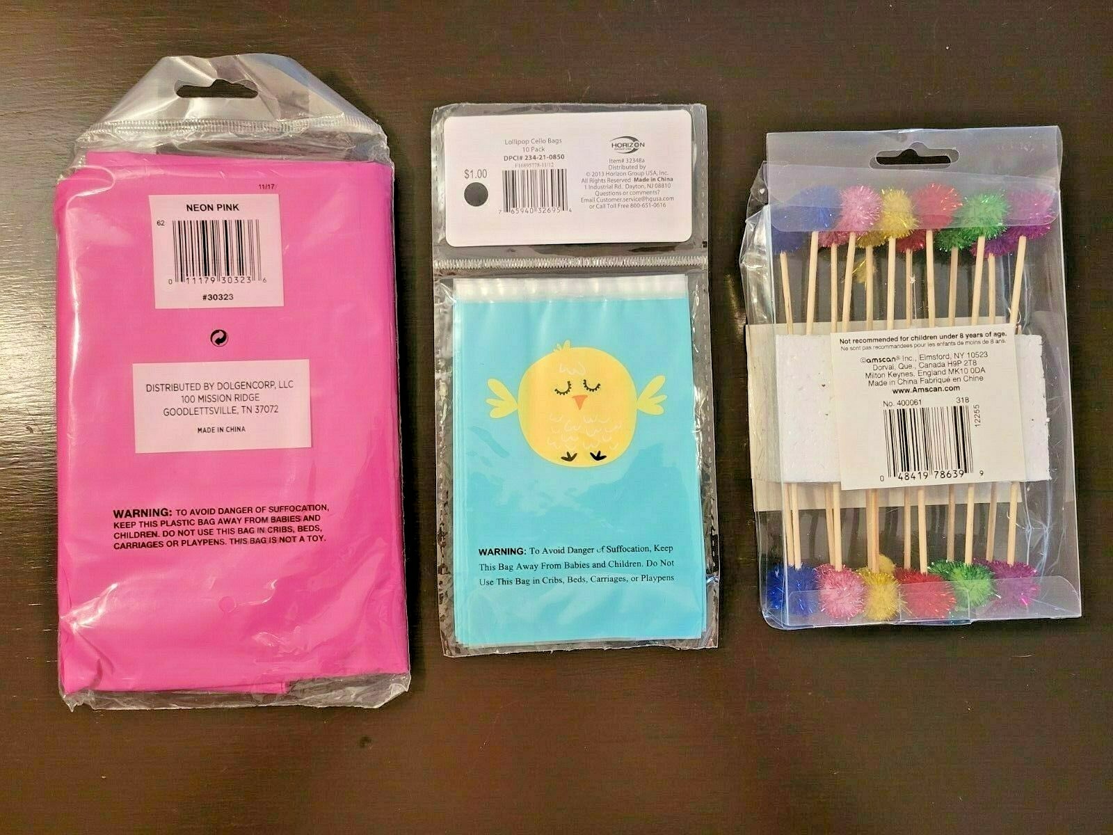 Set of 24 Appetizer Picks; 10 Pk. Lollipop Cello Bags & Party Tablecover (NEW)