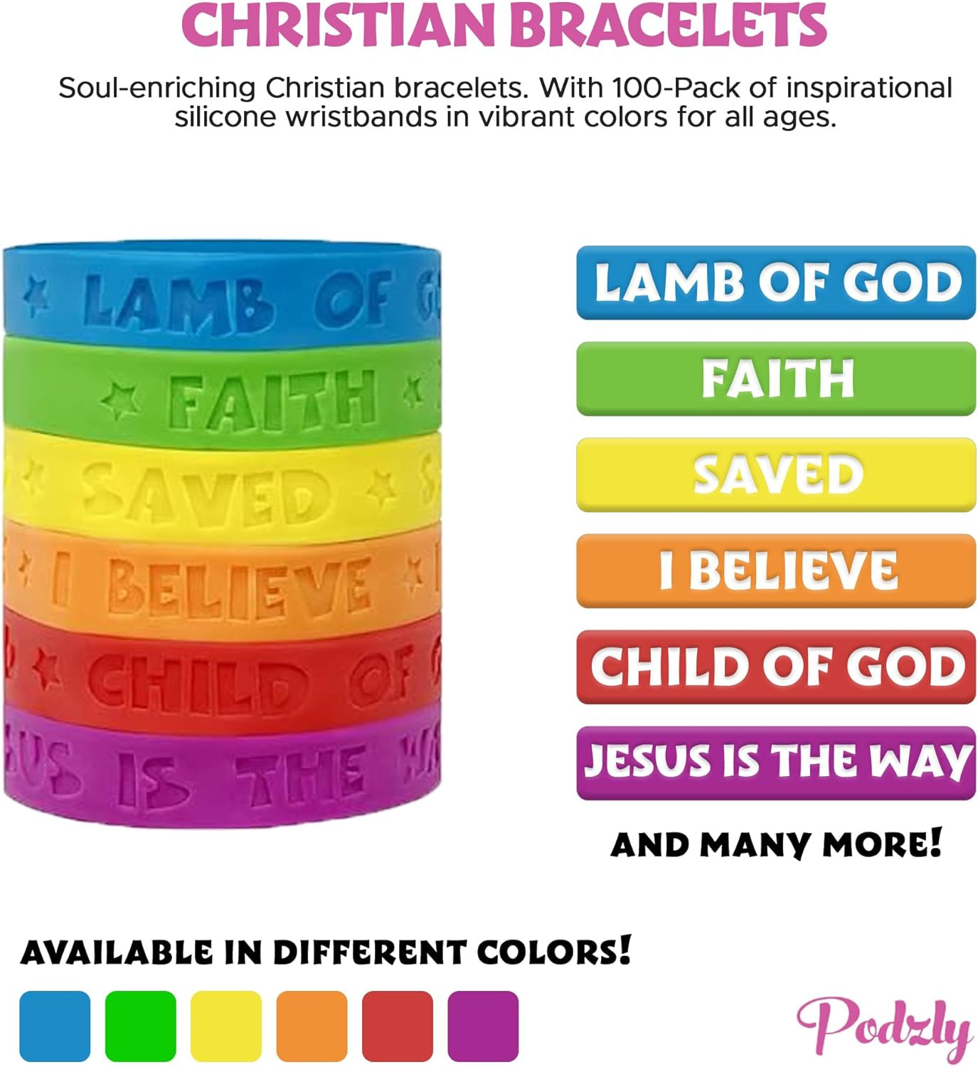100 Pack of Christian Bracelets – Motivational Silicone Wristbands with Religiou