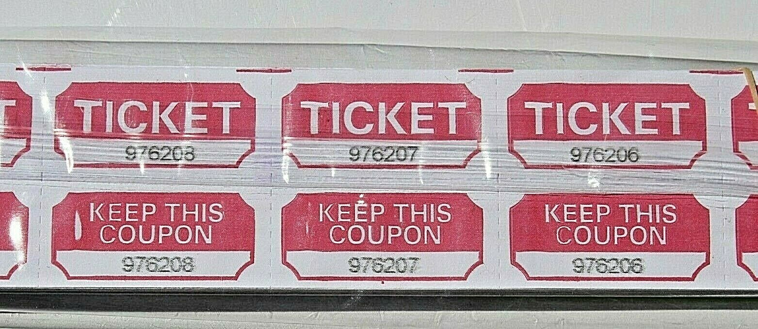 500 Count – 50/50 Red RAFFLE TICKETS DOUBLE STUB Events School Drawings Contest