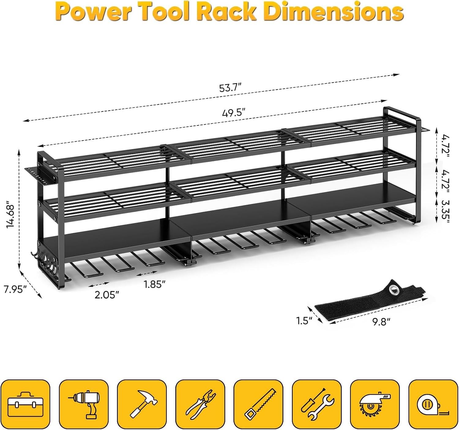 Large Power Tool Organizer Wall Mount Loads 600 lbs, Heavy Duty 4-Tier 12 Drills