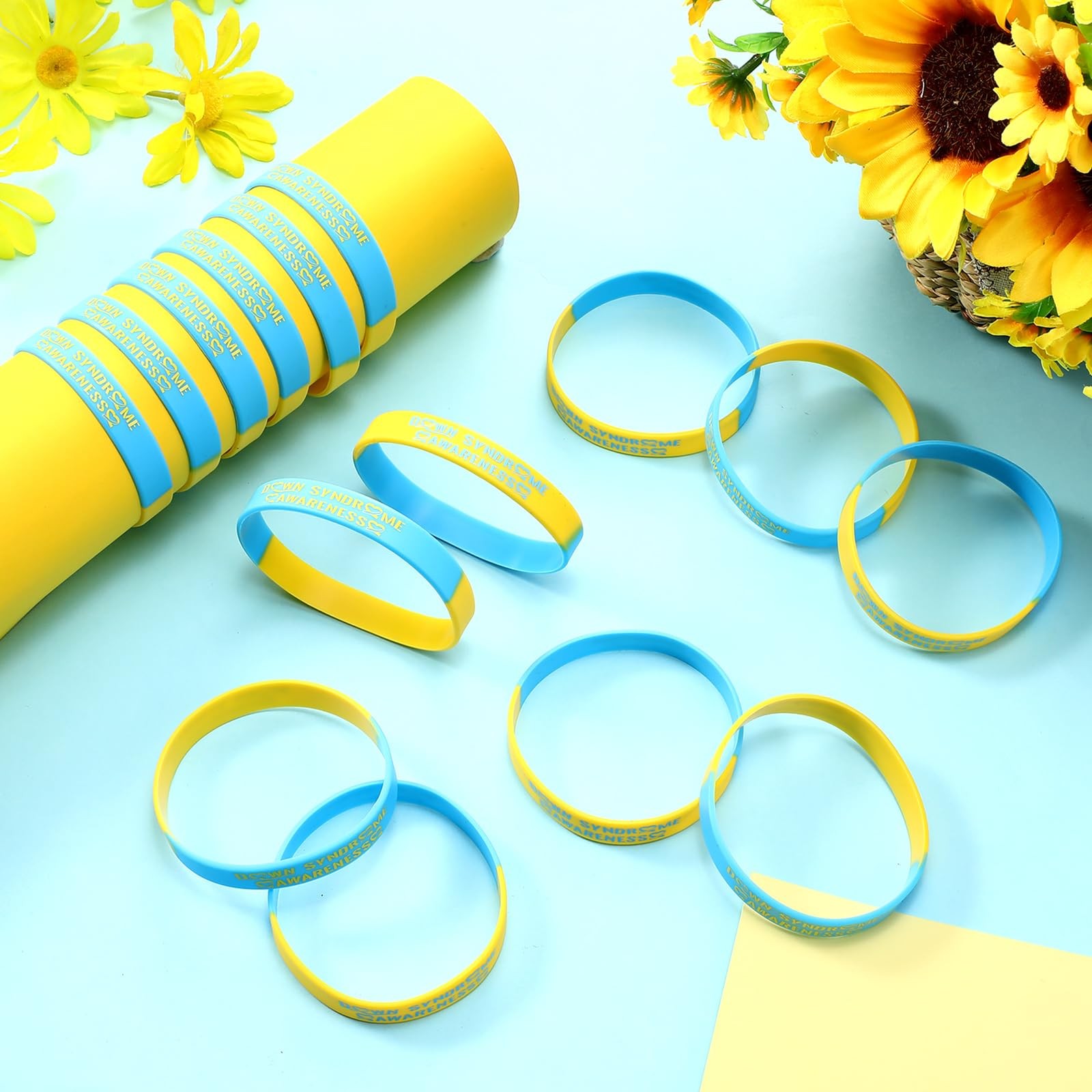 200 Pcs Down Syndrome Awareness Silicone Bracelet Wristband Stretch Blue Yell…