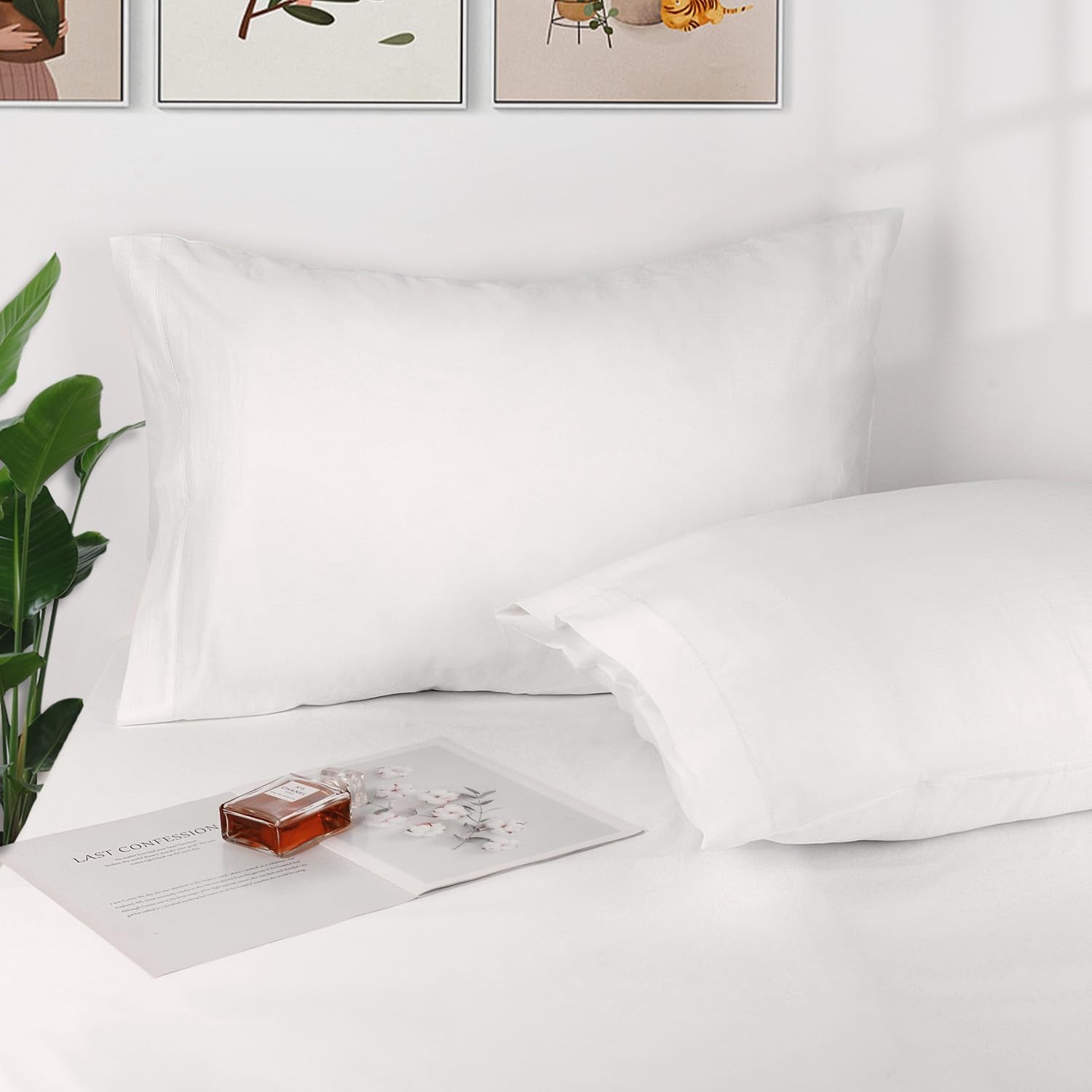 Lirex 2 Pack Pillow Cases, 100% Cotton Breathable Pillowcases, 20″X 26″ Stand…