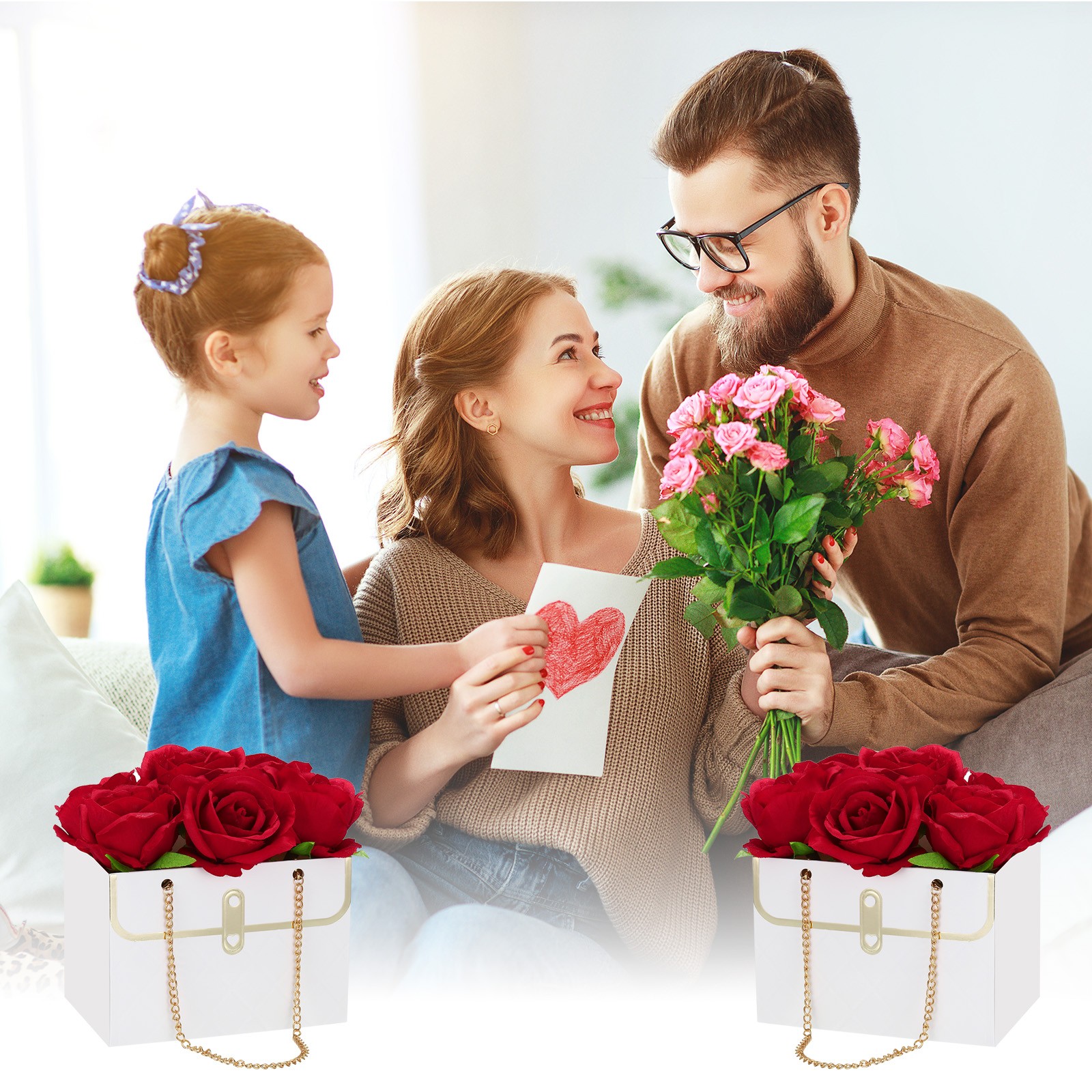 Paper Flower Bags, 5 Pcs Paper Bouquet Flower Bag, White