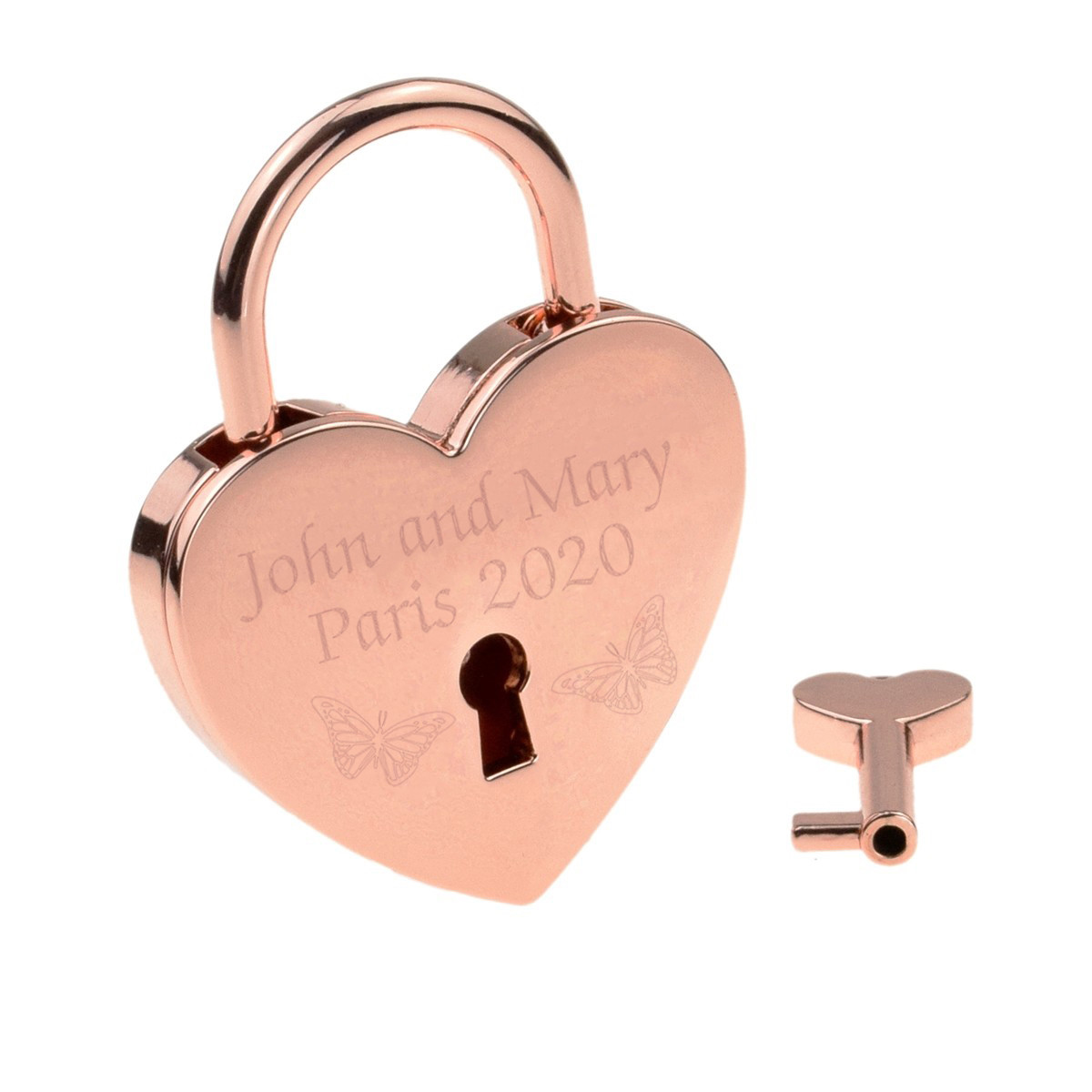 Personalised Butterflies Design Rose Gold Love Lock Names Location Year PE003