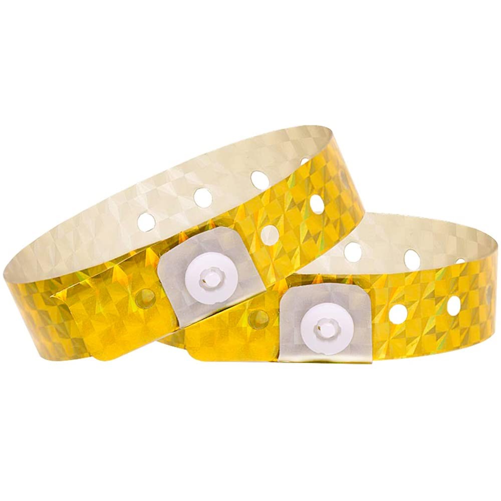 OUCHAN Holographic Plastic Wristbands Gold – 100 Pack 100,