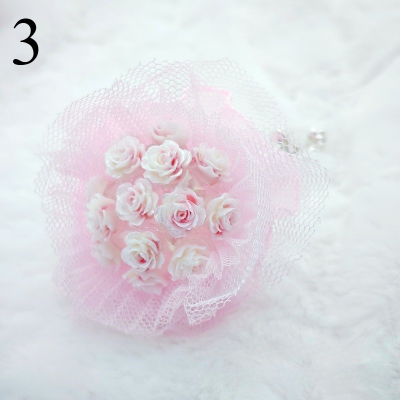 1PC Handmade Beaded Pens Decor with Hole Fringe Chain DIY Mini Lace Rose Bouquet