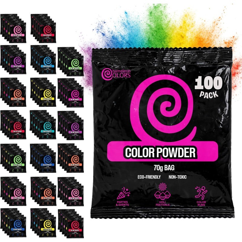 Colors 70g Individual Color Powder Packs -100 Pack – 10 Vibrant Colors Non-Toxic