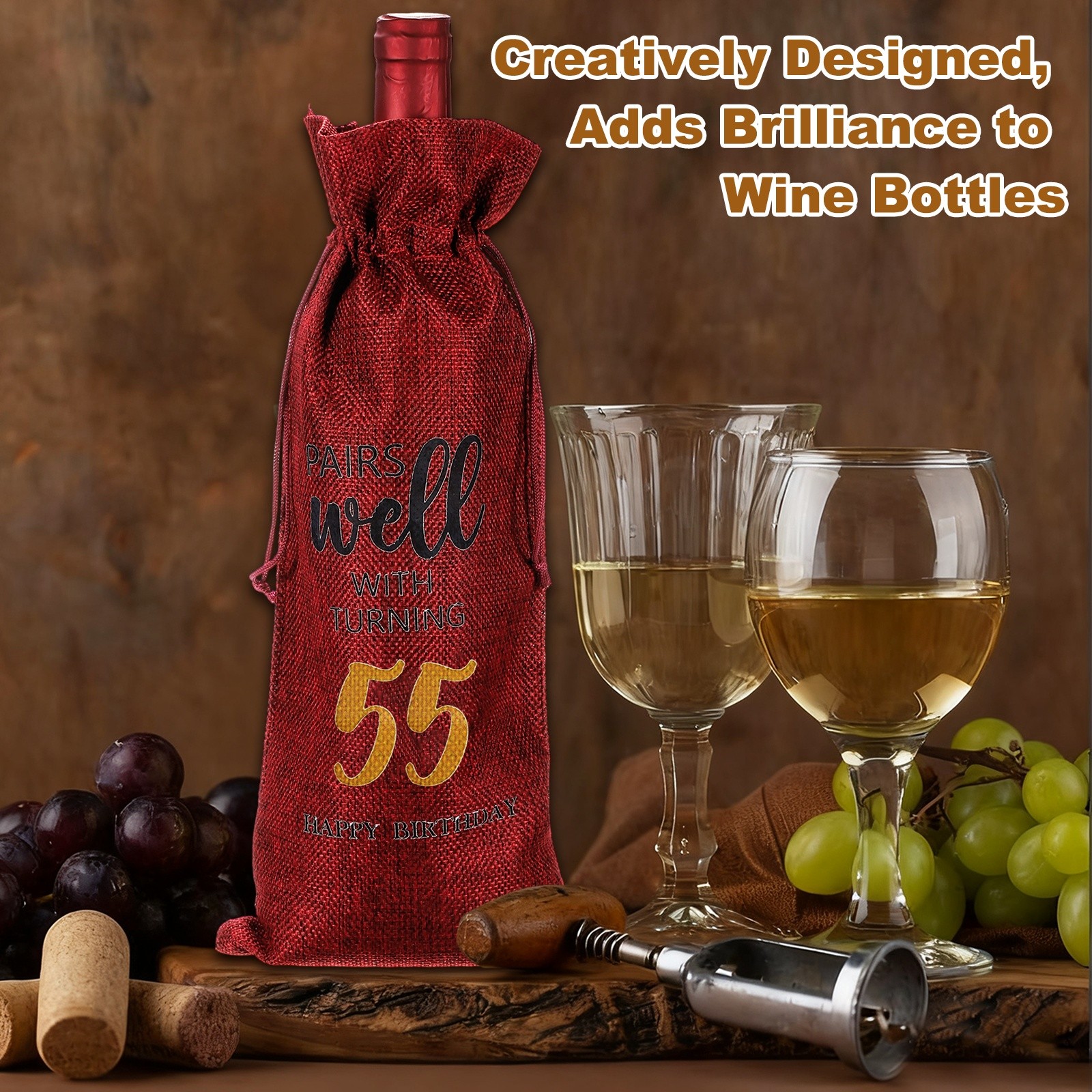 6 x 14 Inch 55th Birthday Gift Wine Bottle Bag with Drawstring, Red
