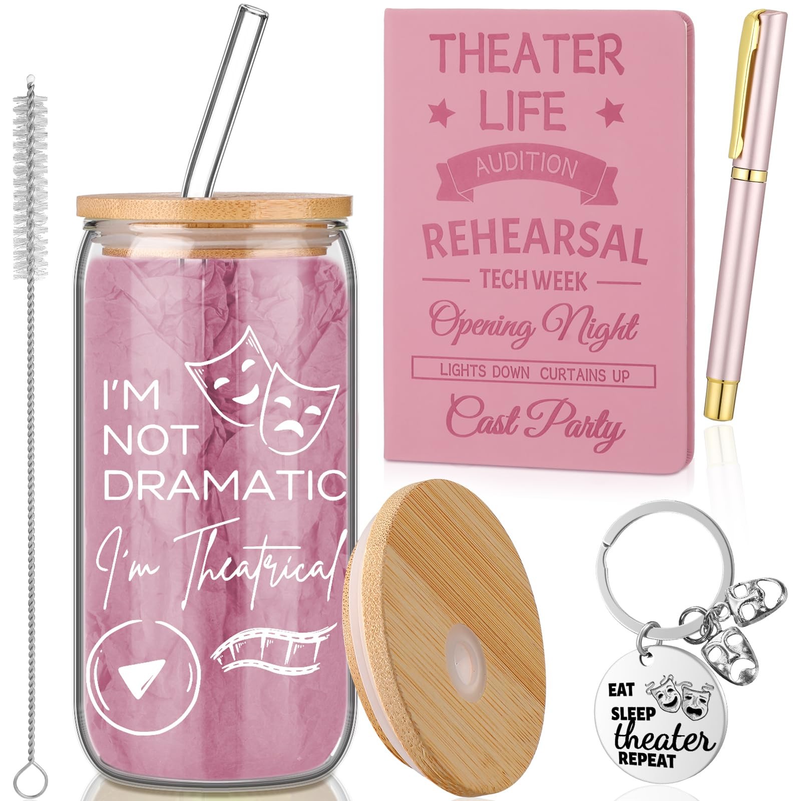 4 Pcs Theatre Gifts for Women Teens Theater Life 16oz Glass Cup Leather Notebook