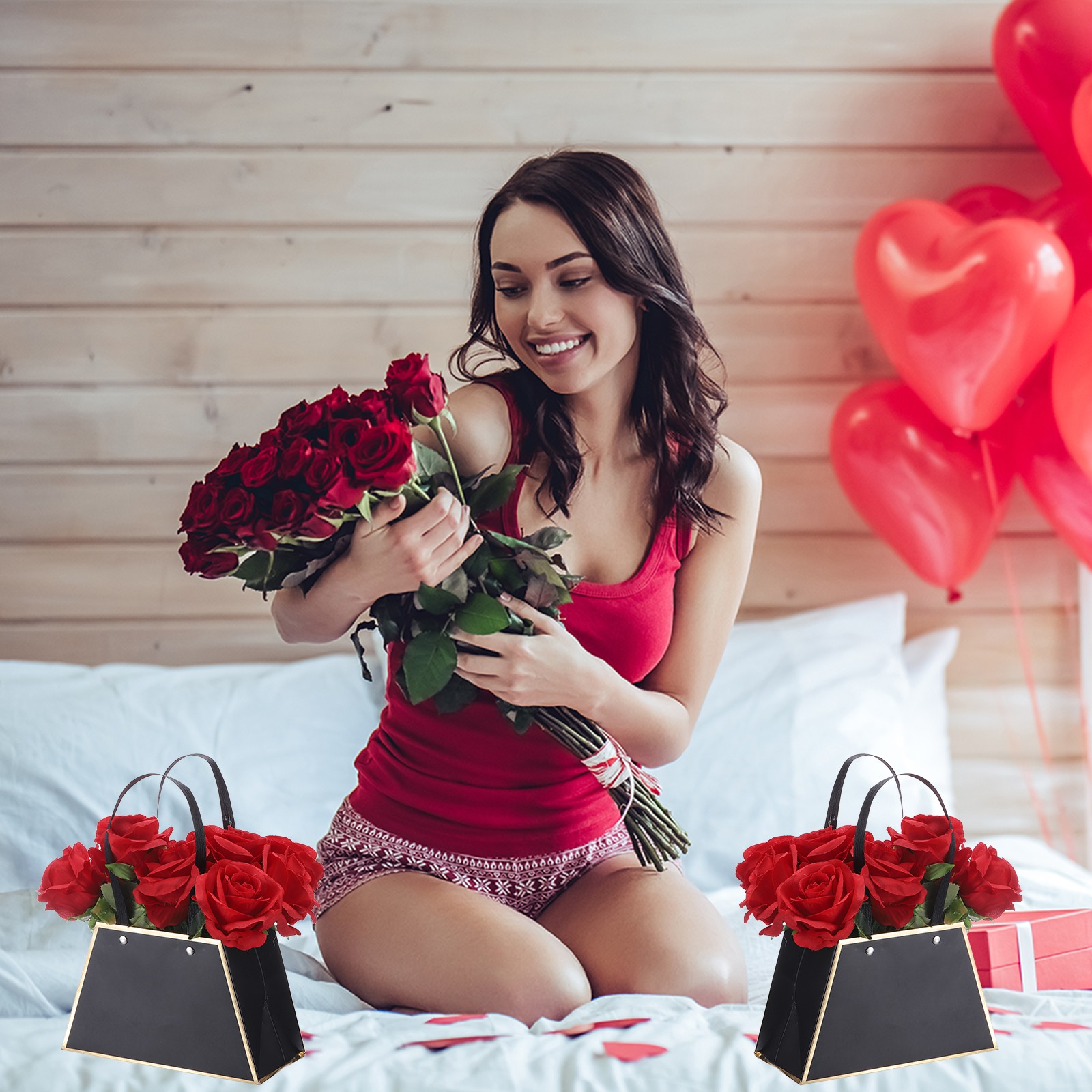 Paper Flower Gift Bags, 24 Pcs Paper Bouquet Flower Gift Bag, Black