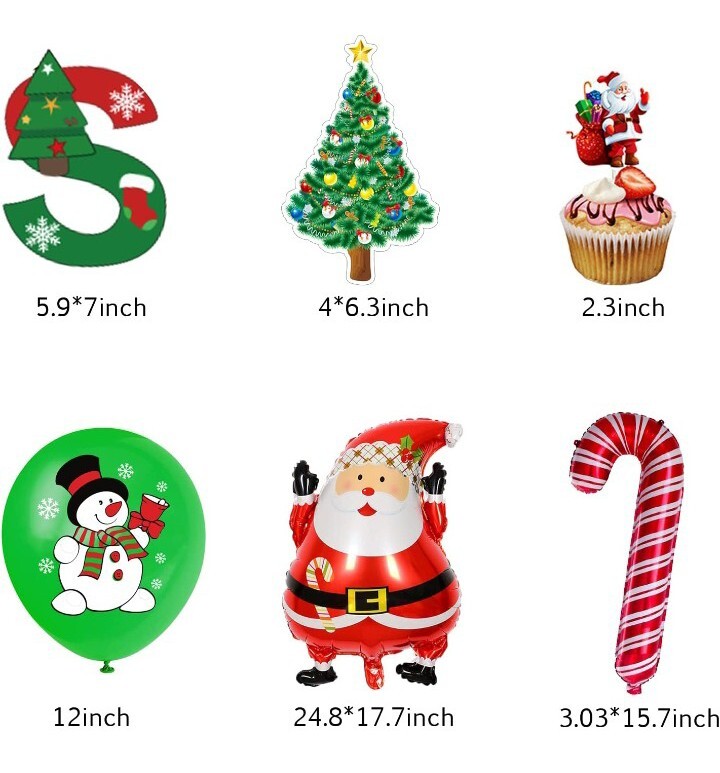 Holiday Decoration Set Merry Christmas Banner Santa Decor Balloons