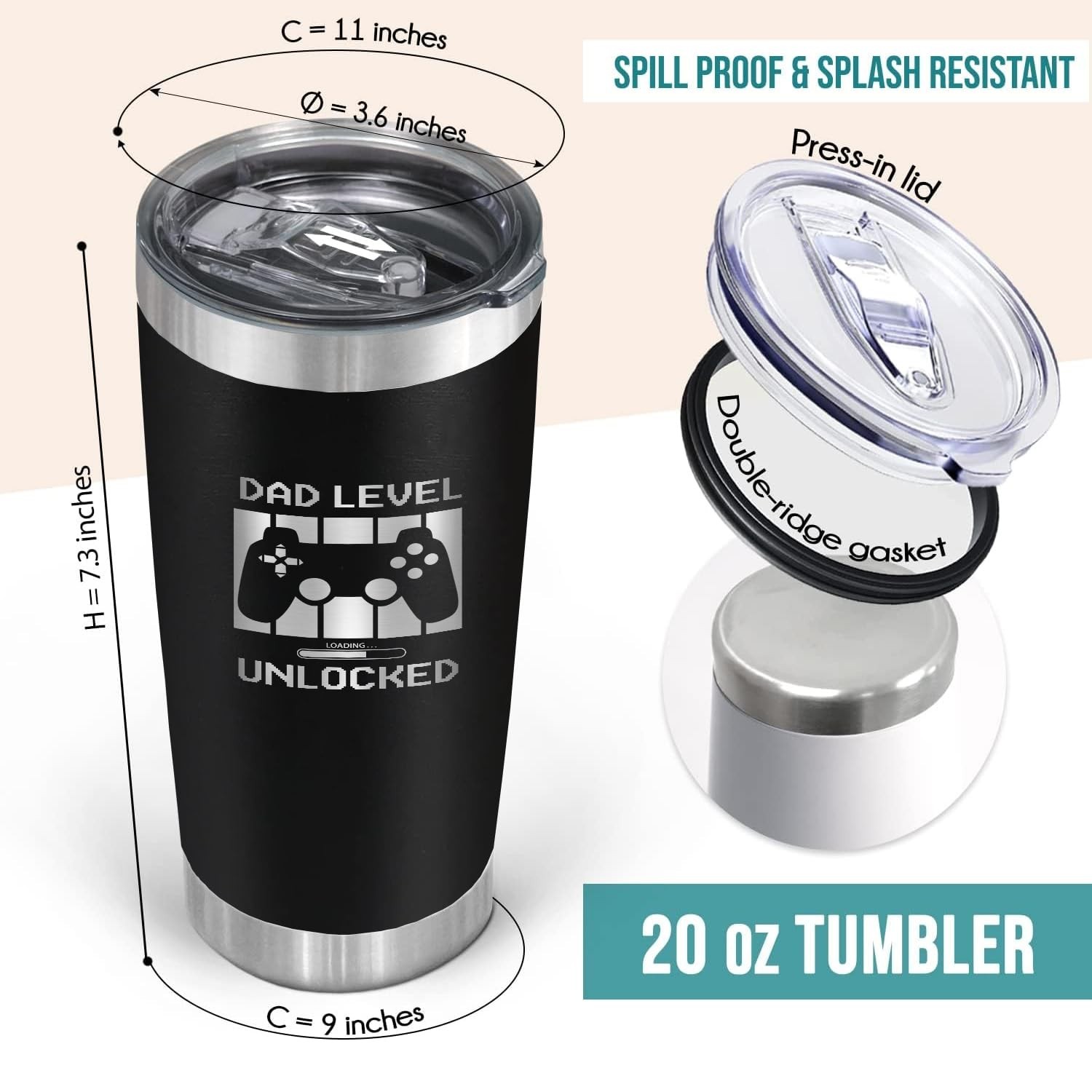 Dad Level Unlocked Tumbler 20 oz – New Dad Gifts First Time – Promoted To Dad…
