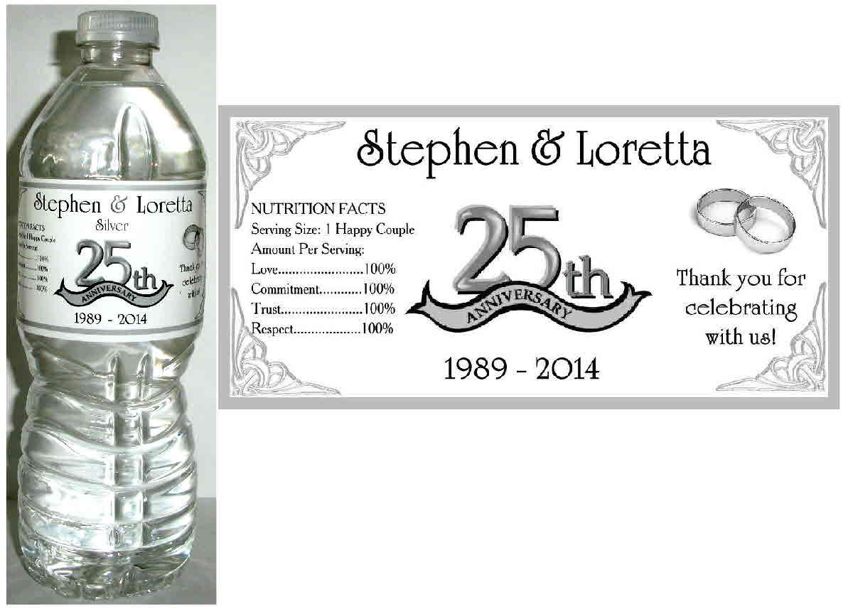 20 SILVER 25th ANNIVERSARY WATER BOTTLE LABELS ~ Glossy ~ Waterproof