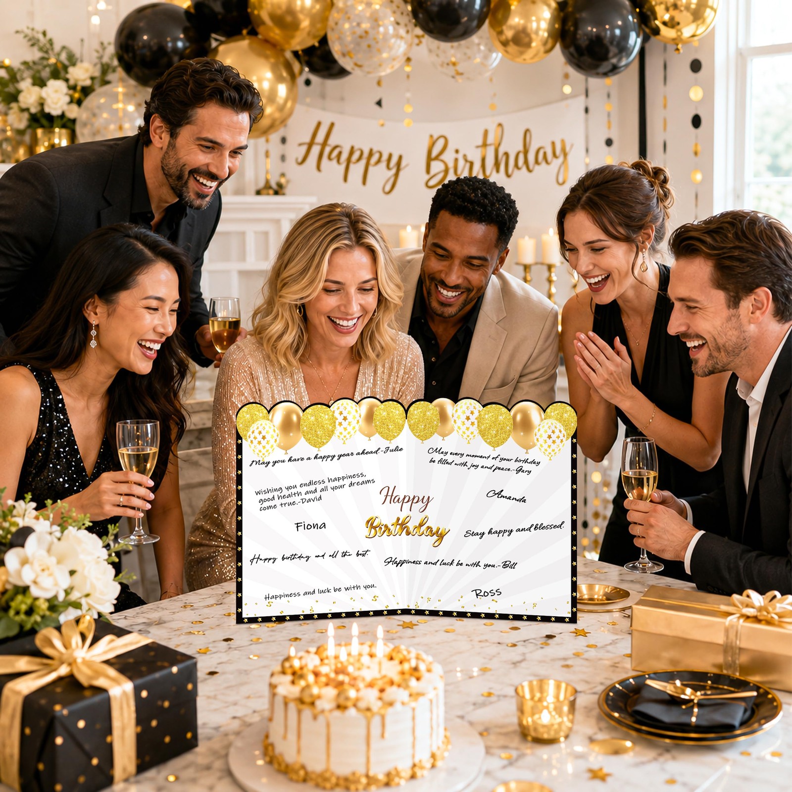 WNINK Jumbo Birthday Card with Envelope, Black 22 x 14 inches, Gold