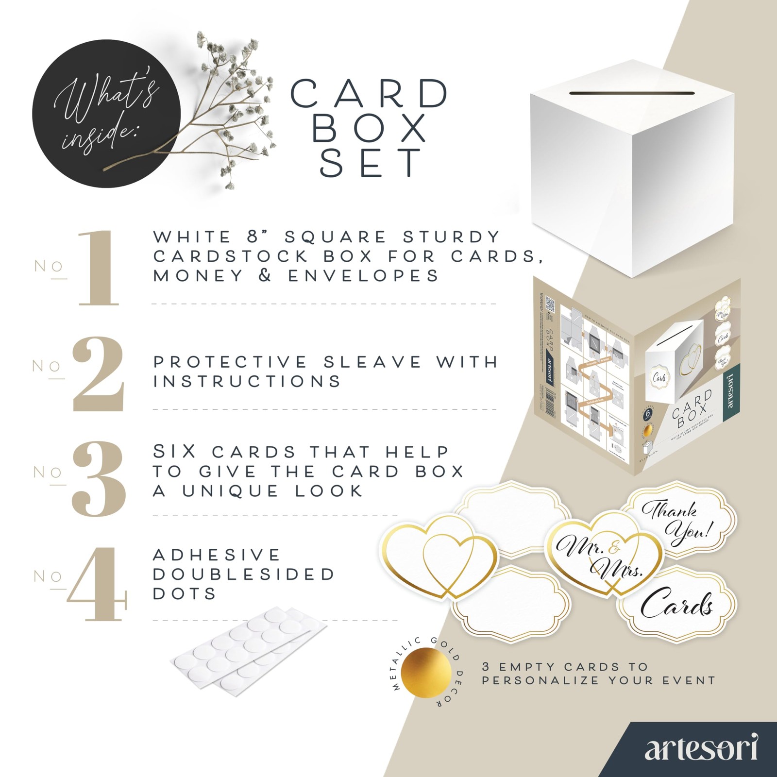 ARTESORI Gift Card Box for Party — White 1 Count (Pack of 1),