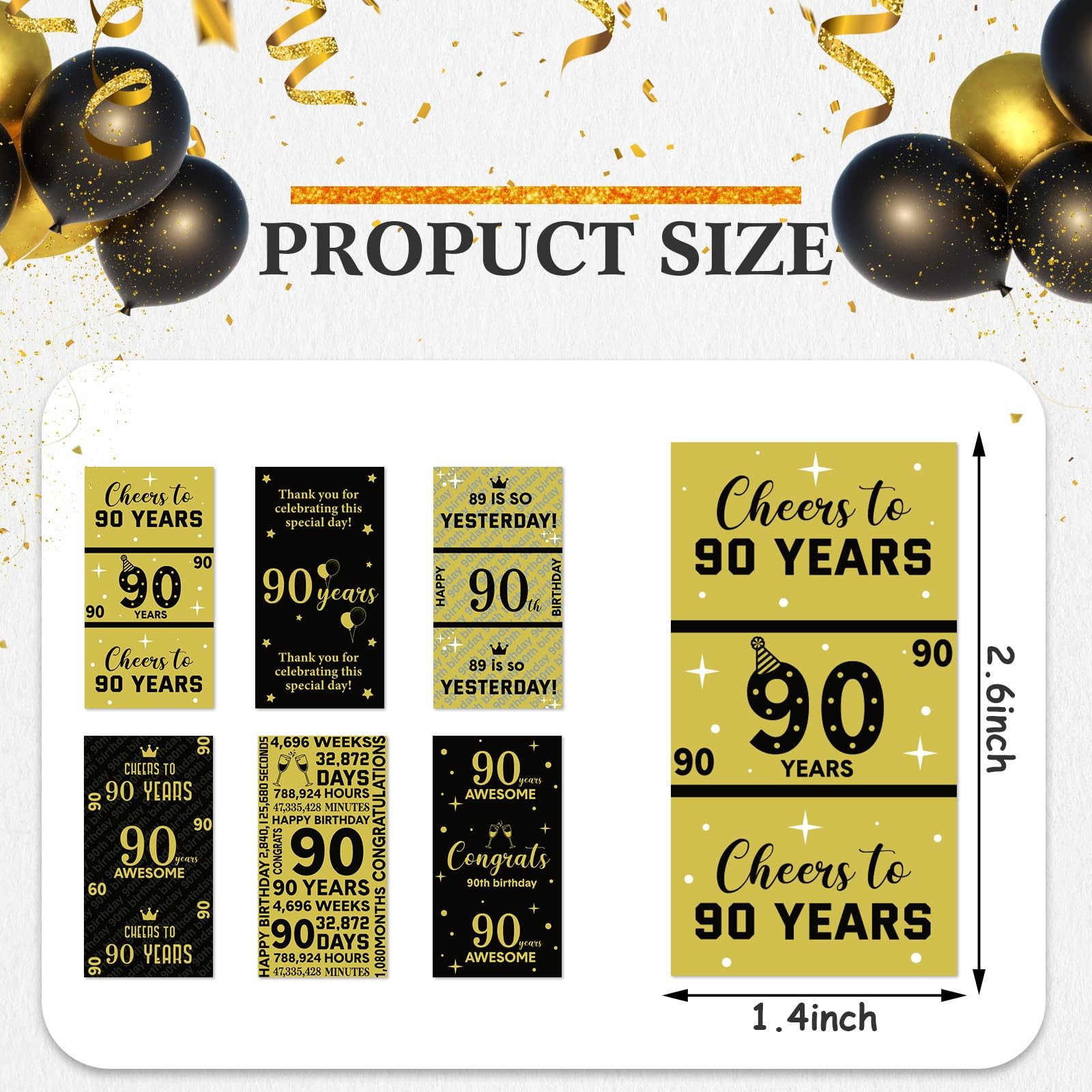 Tenare 90 Pcs 90th Birthday Party Favors Candy Wrappers Black and Gold