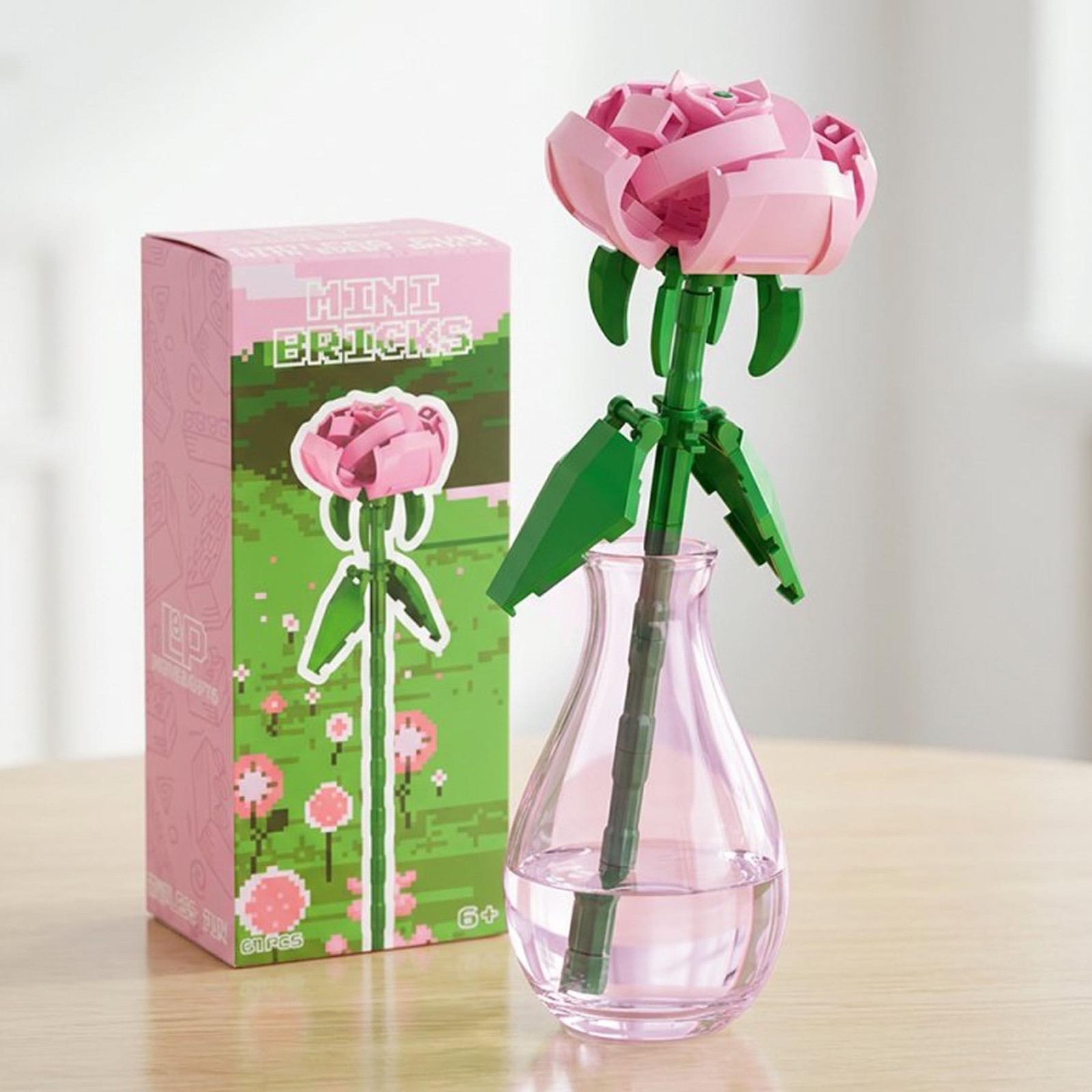 Mini Bricks Rose Flower 61pc Building Blocks Set Ideal for Gift for Her