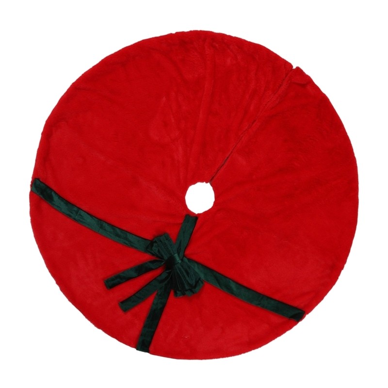 Soft Christmas Tree Skirt with Ribbon Trim for Indoor Holiday Display