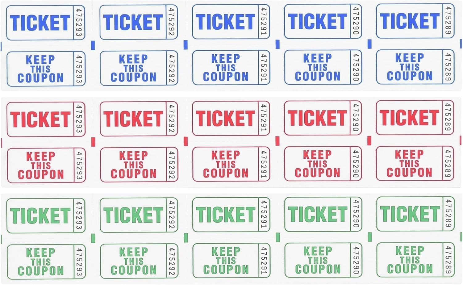 200 Count Raffle Tickets – Assorted Colors – Double Stub – Perfect for Events