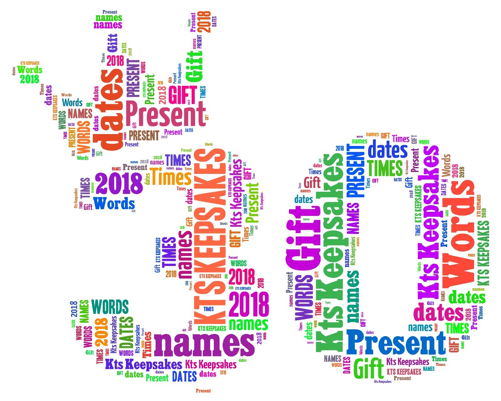 word art picture personalised gift present keepsake Happy 30th Birthday