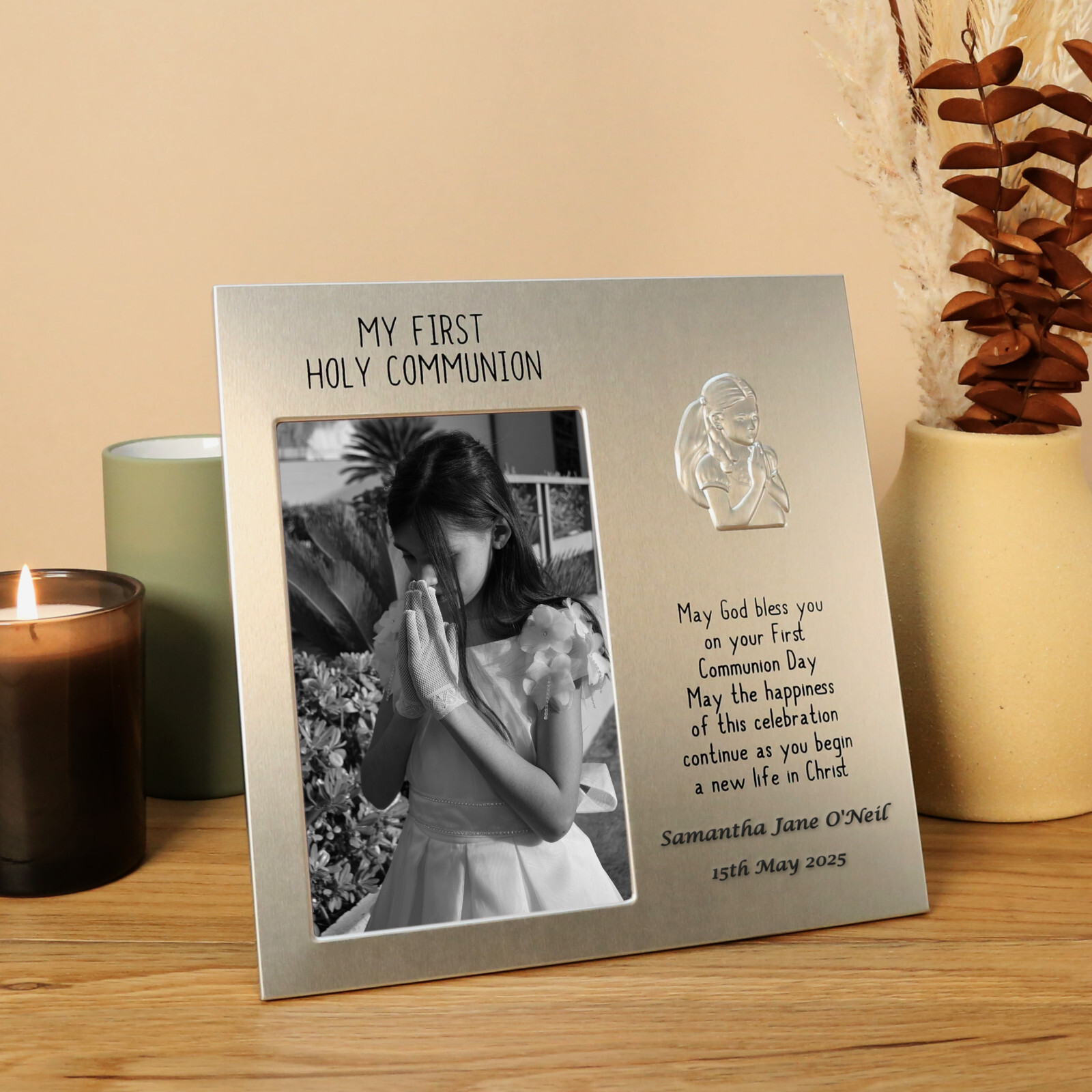 First Holy Communion Gift For a Girl, Engraved Girl’s 1st Communion Photo Frame
