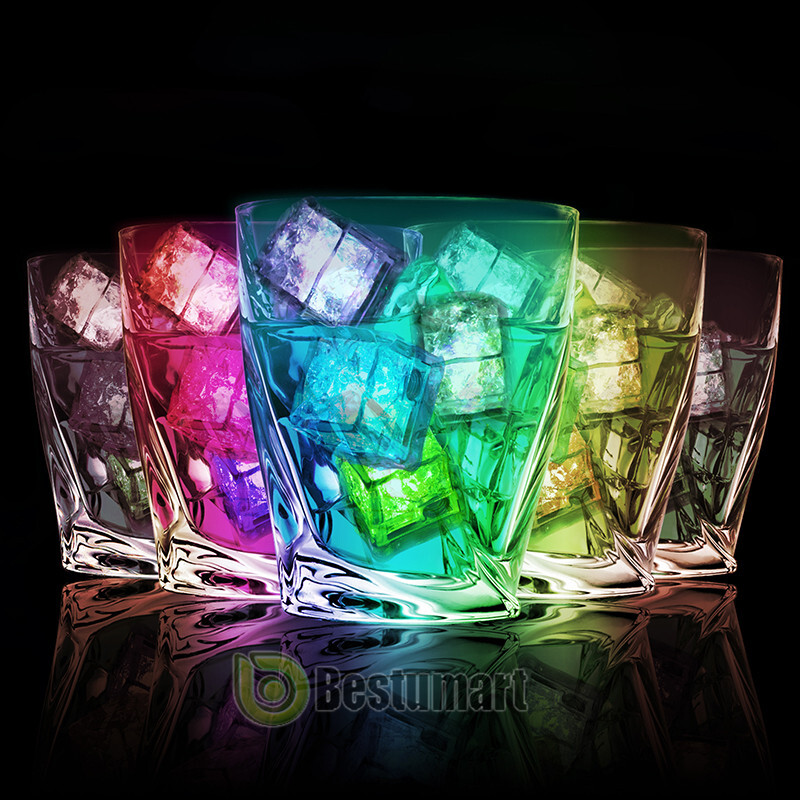 8/48xMulti Color Rainbow Flash Light Up Ice Cube LED Glow Ice Cube ON/OFF SWITCH