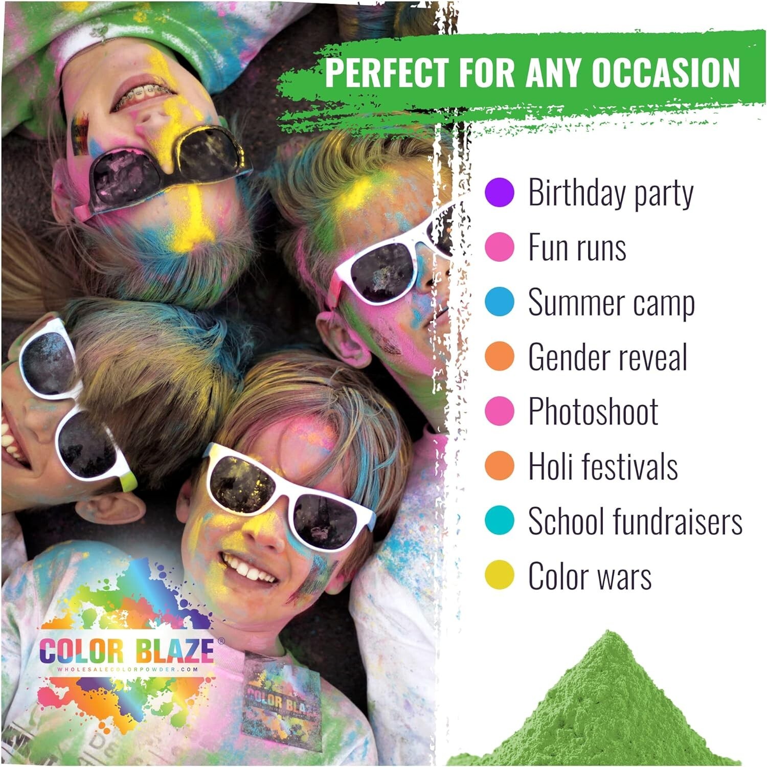 Color Blaze 120 Color Powder Packets 75g/ea. (8 Assorted Colors) Color Run Holi