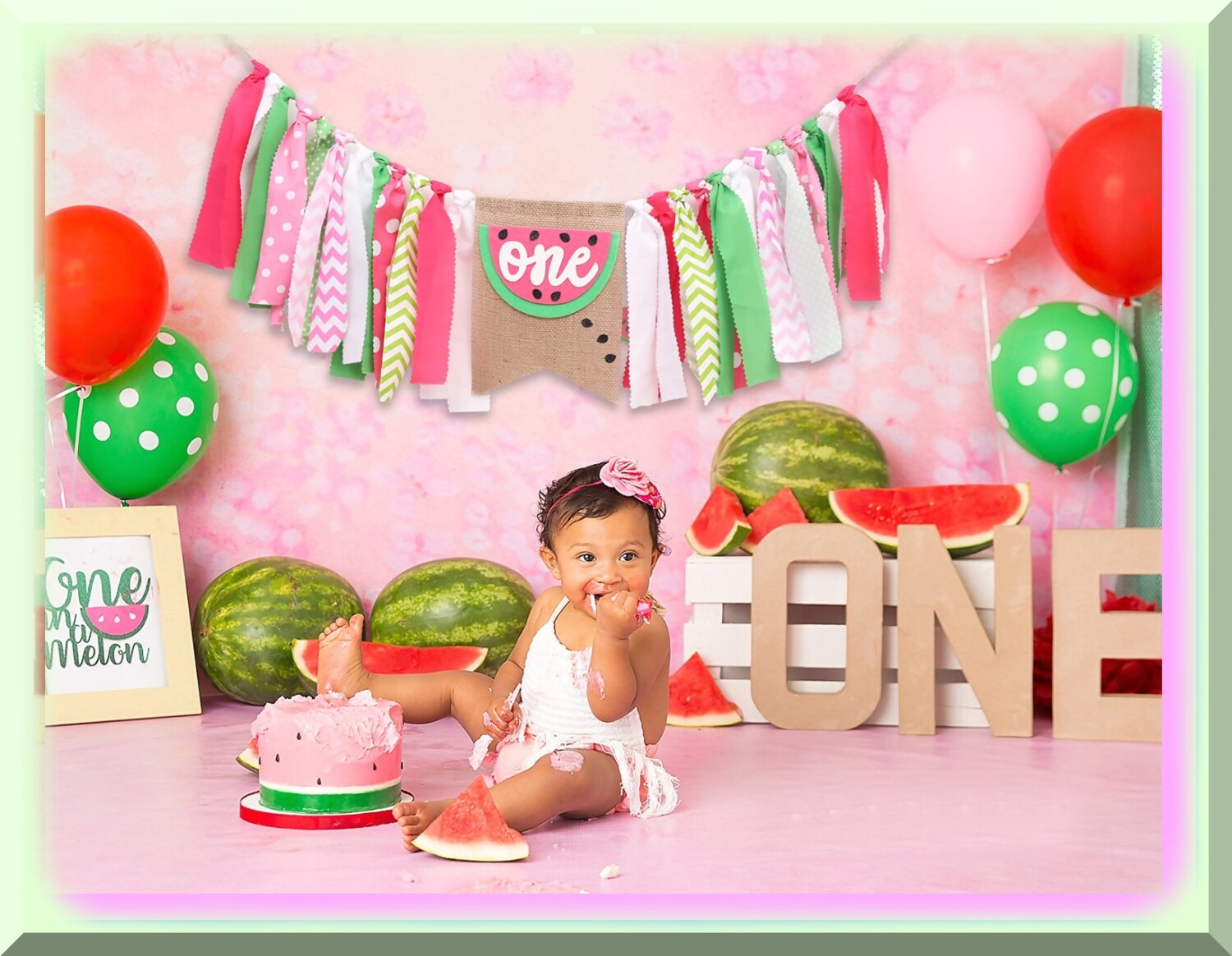 First Birthday Watermelon High Chair Banner