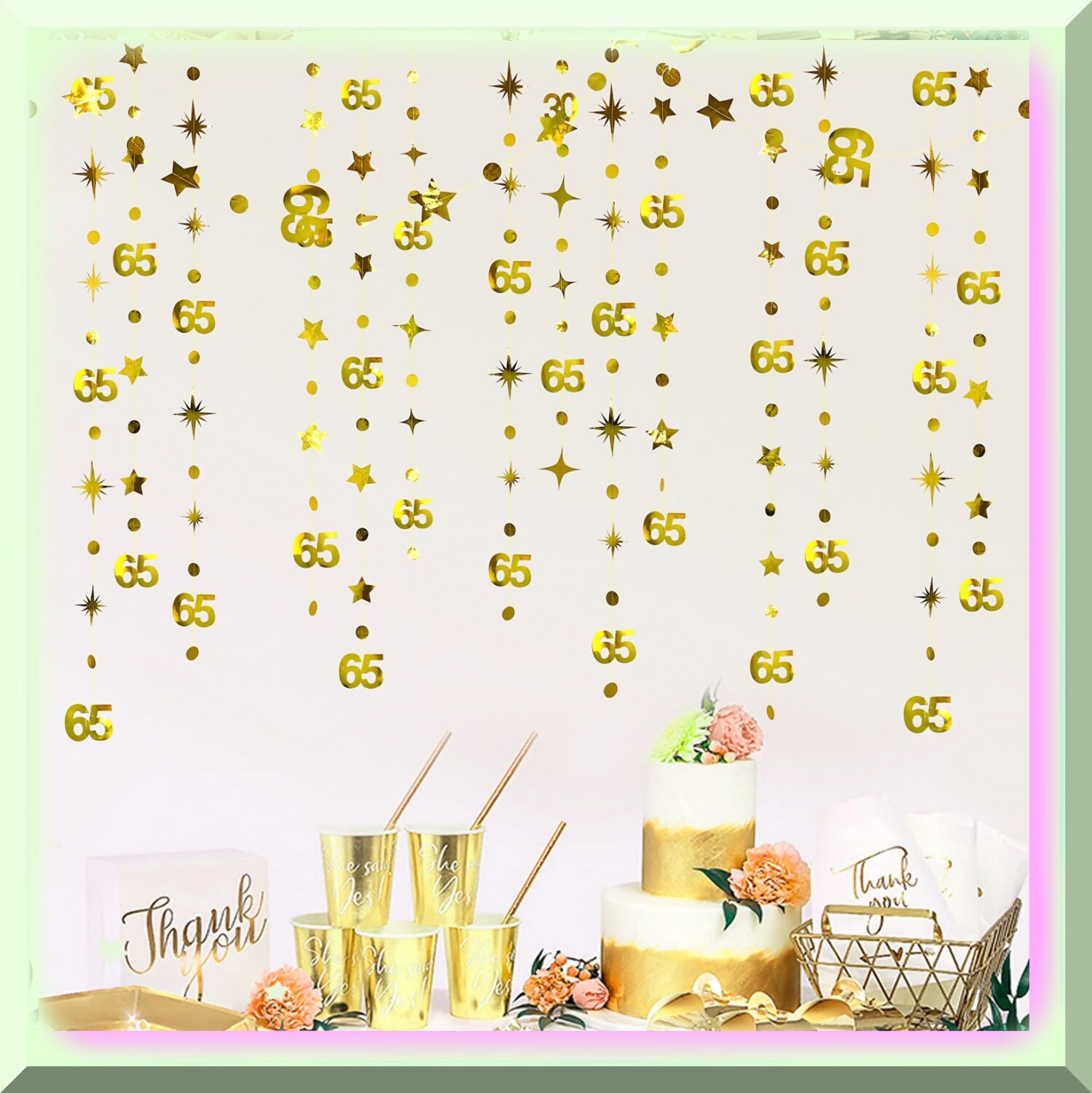 Gold 65th Celebration Number and Star Garland