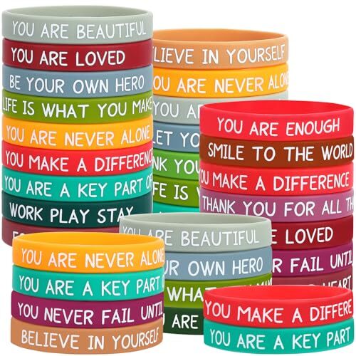 64pcs Motivational Silicone Bracelets Bulk Colored Inspirational Quote Style