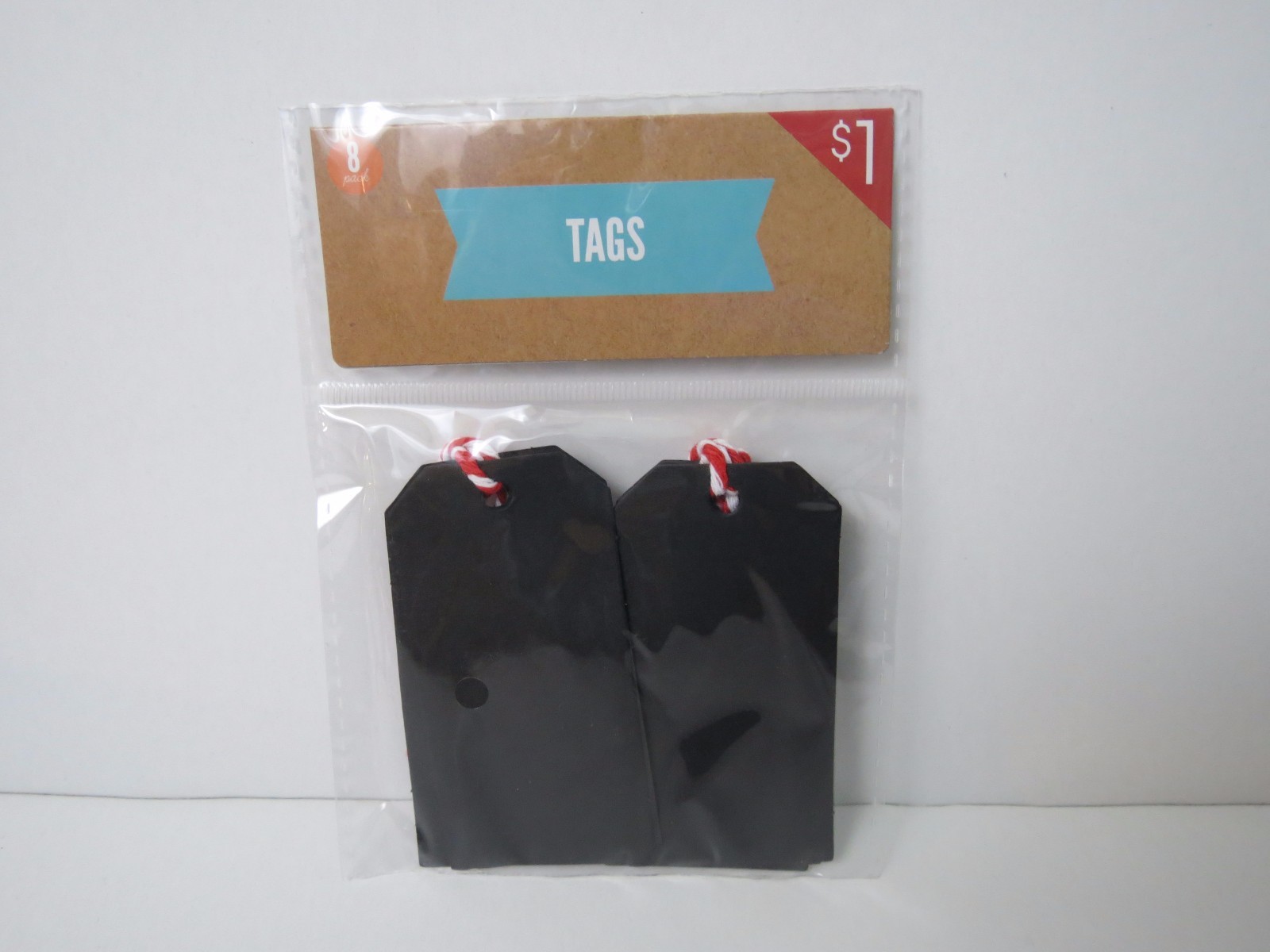 Lot of 9 8pack Black Chalkboard Tags with Red White Stripe Tie Strings 3″hx1.5″w