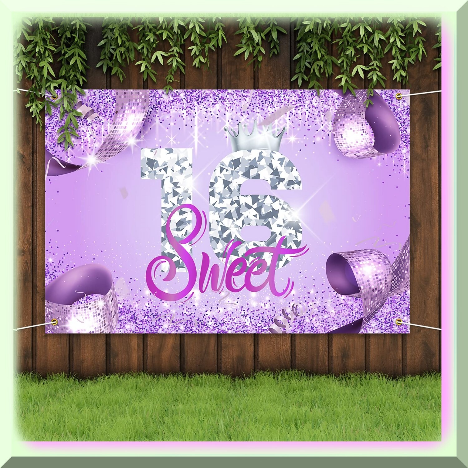 Purple Reign Sweet 16 Queen Birthday Backdrop 6×4 ft