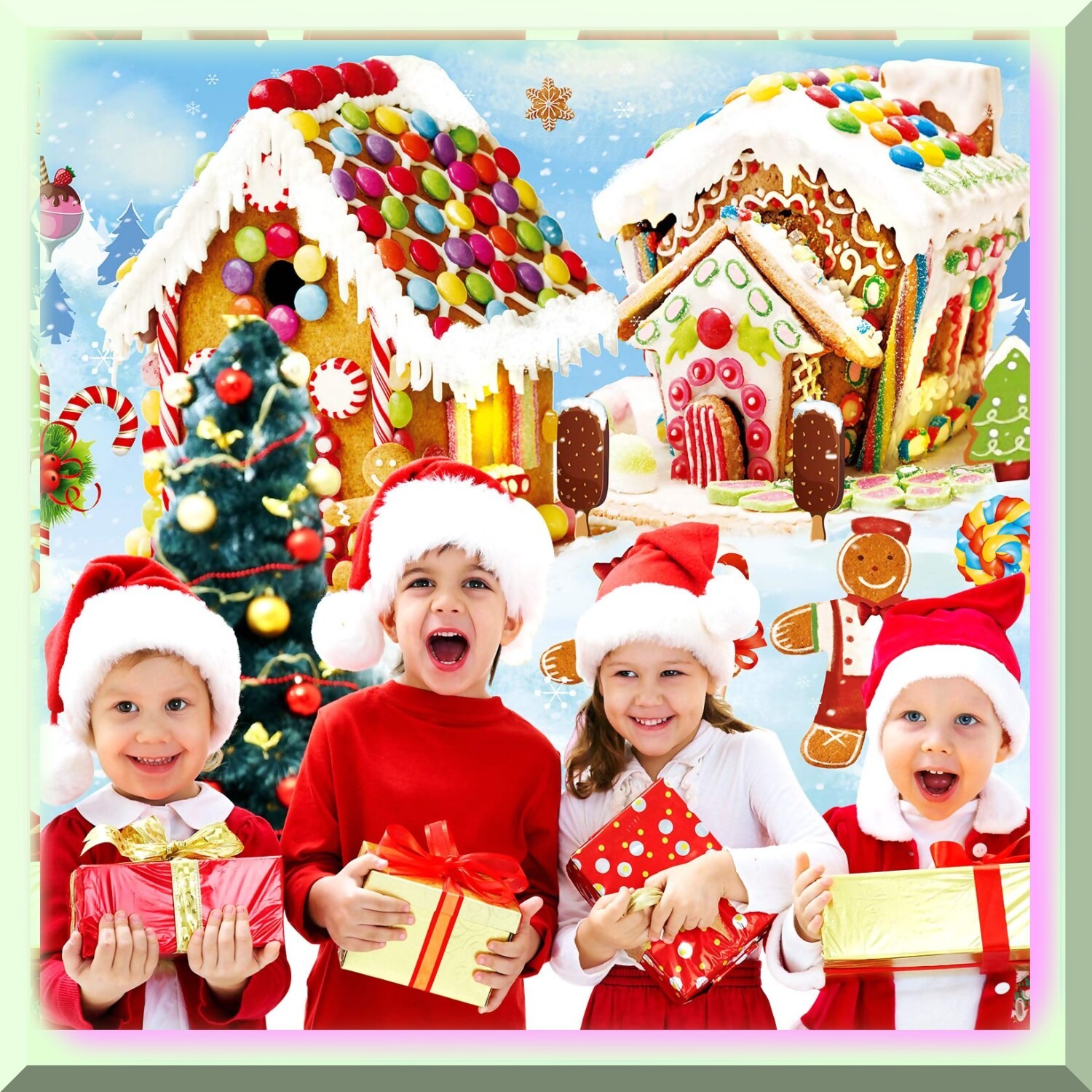 Gingerbread Winter Wonderland Fabric Backdrop
