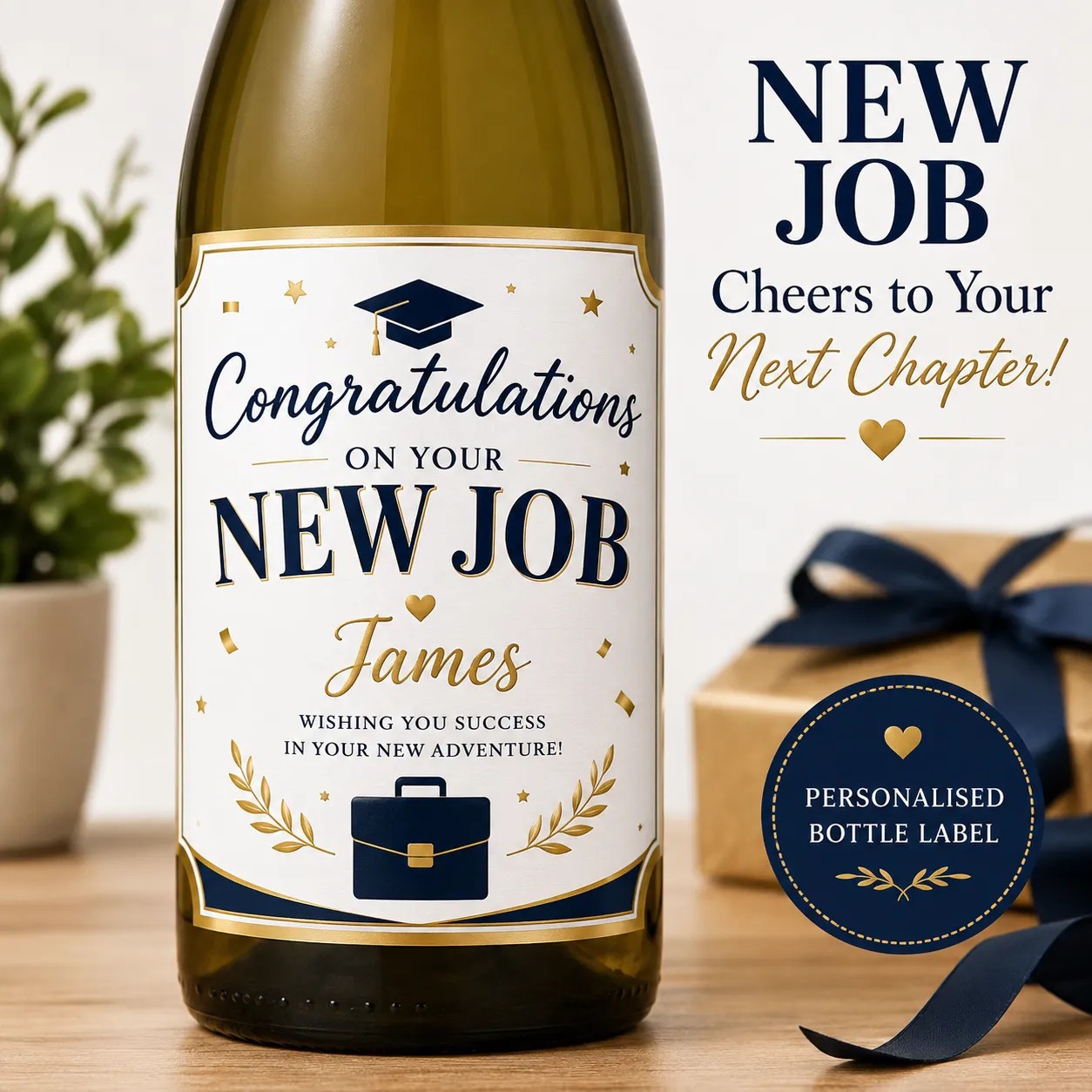 Personalised New Job Bottle Label Sticker Custom Congratulations Wine Gift