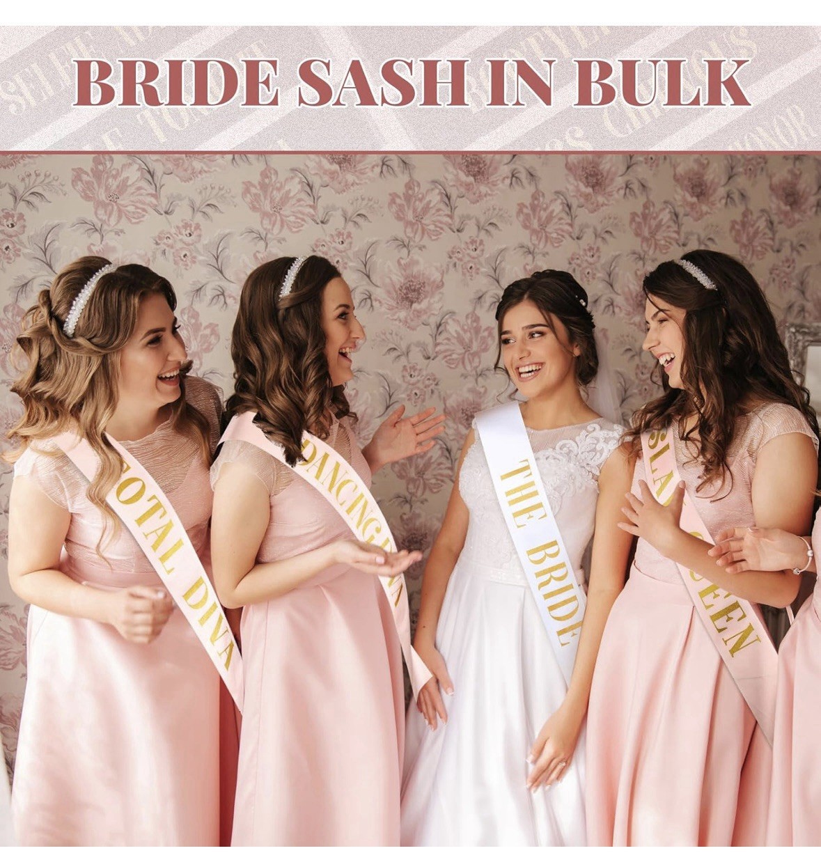24 Pcs Bride Sash Bachelorette Party Bridesmaid Sashes White & Rose Gold