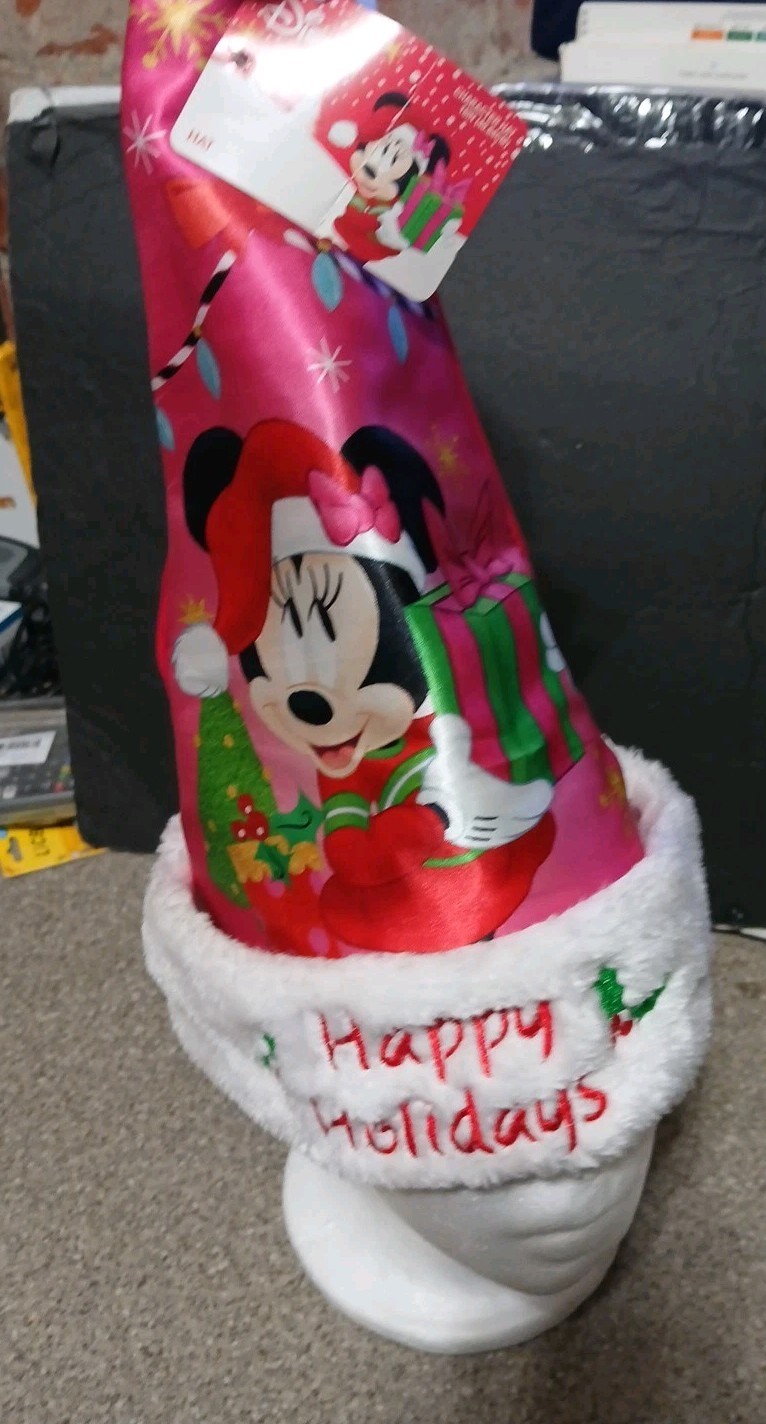 Minnie Mouse Christmas Santa Hat (16 in tall, PINK ) Satin feel,