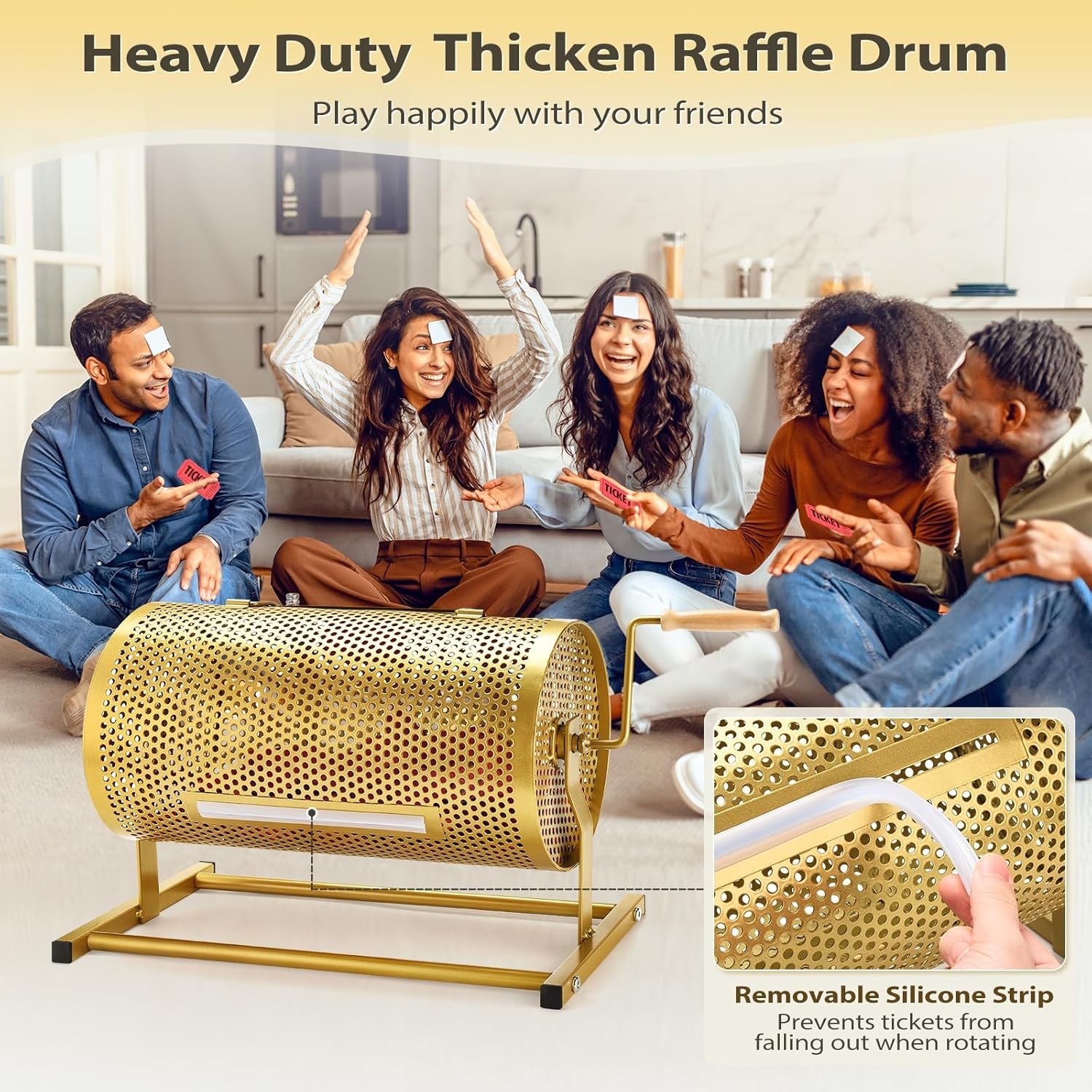 Raffle Drum, Heavy Duty Raffle Ticket Spinner Cage with Wooden Silent Design