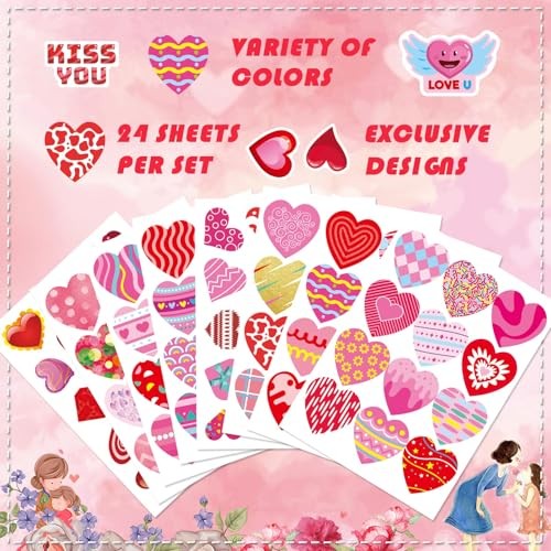336 PCS Valentines Stickers, Valentines Heart Stickers for Kids Valentines Day