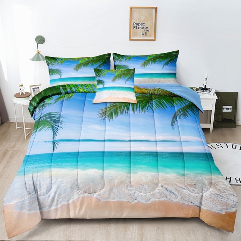 Ocean Comforter Queen Size 6 Pieces Beach Bed in a Bag Set Tropical Pal