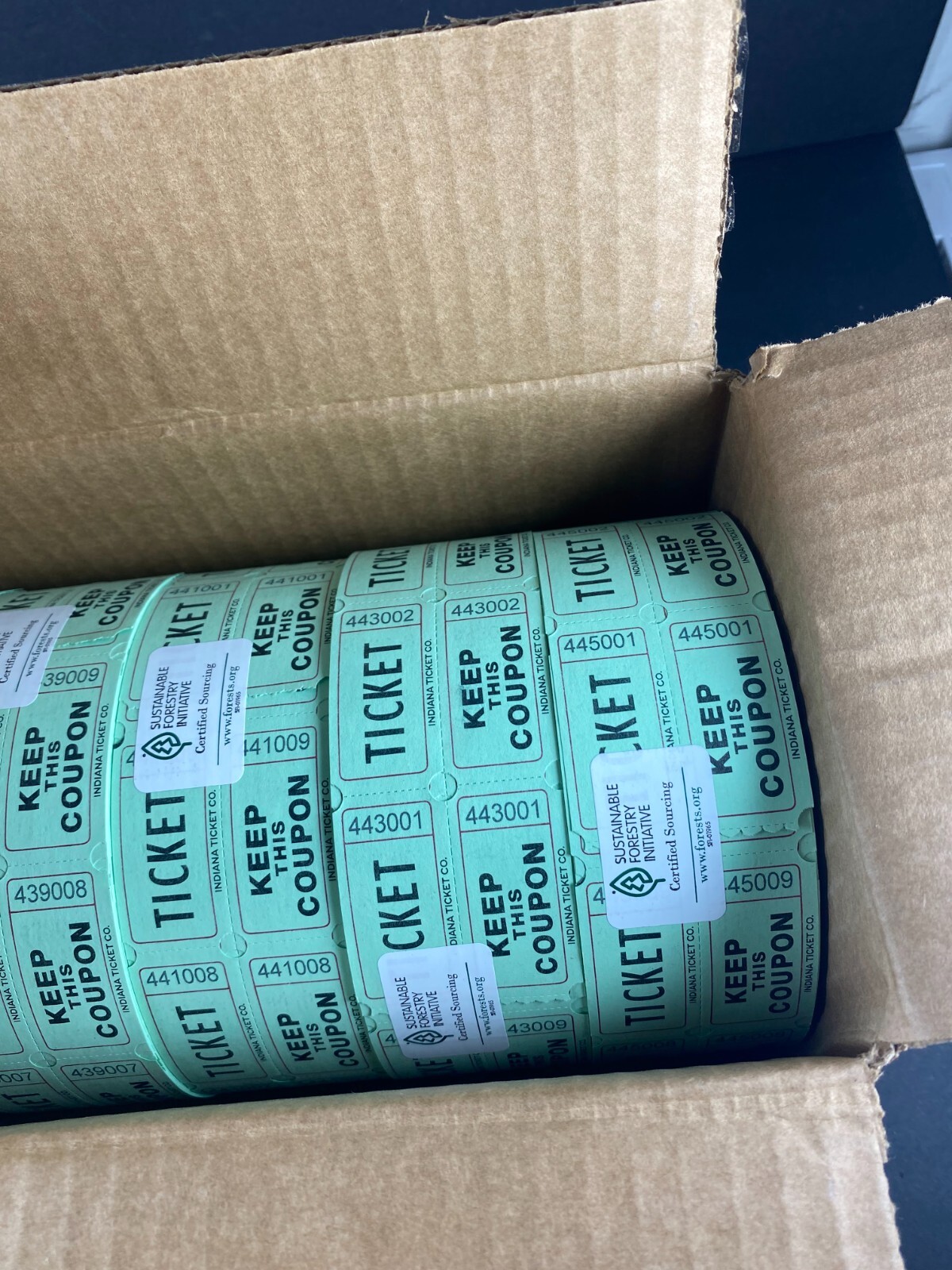 The Ticket Gurus 5 Rolls 50/50 Raffle Tickets 10,000 Total (5) Green Double Stub