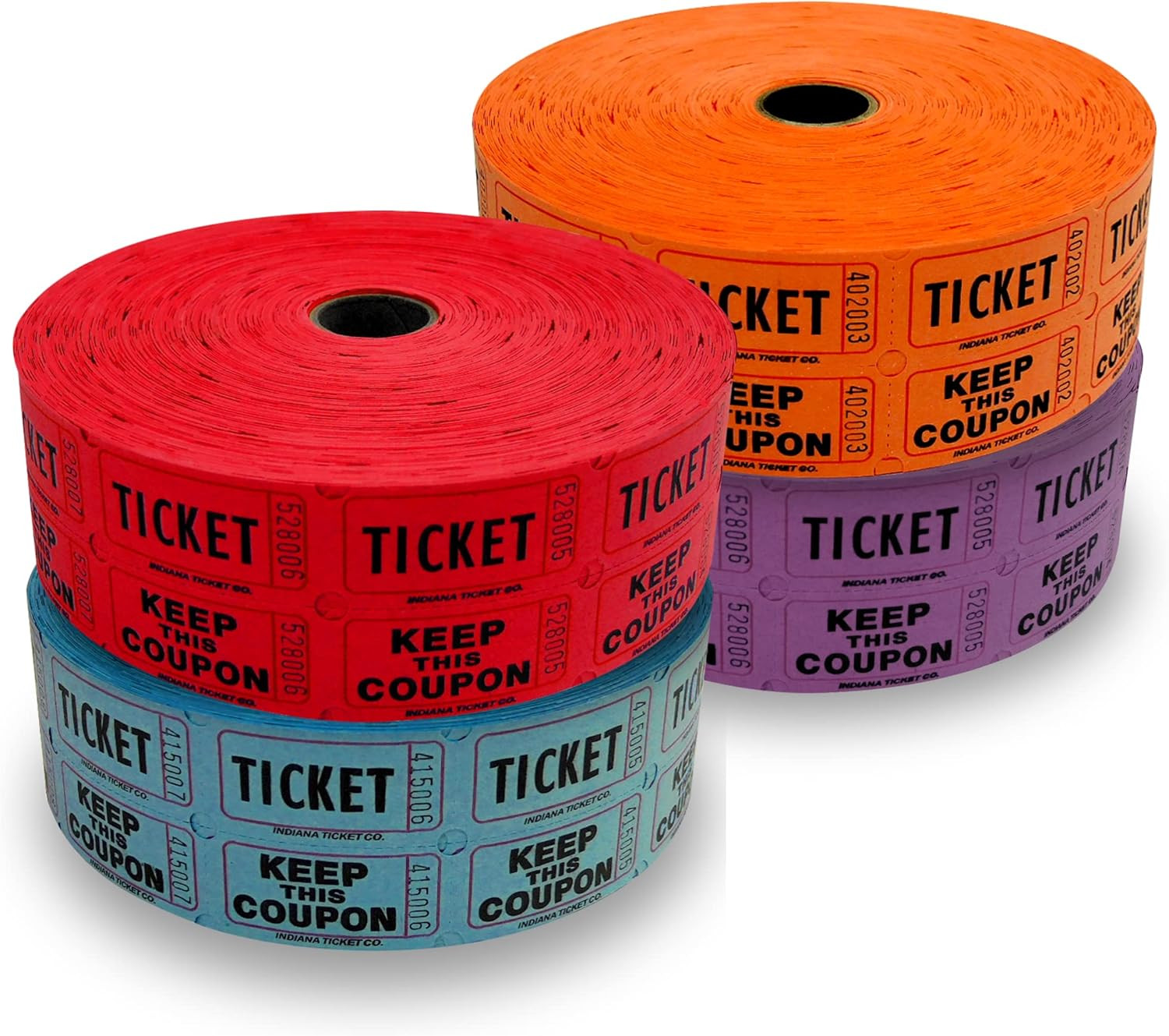Raffle Tickets – 4 Rolls of 2000 Double Tickets – 8,000 Total – Dark Assorted Co