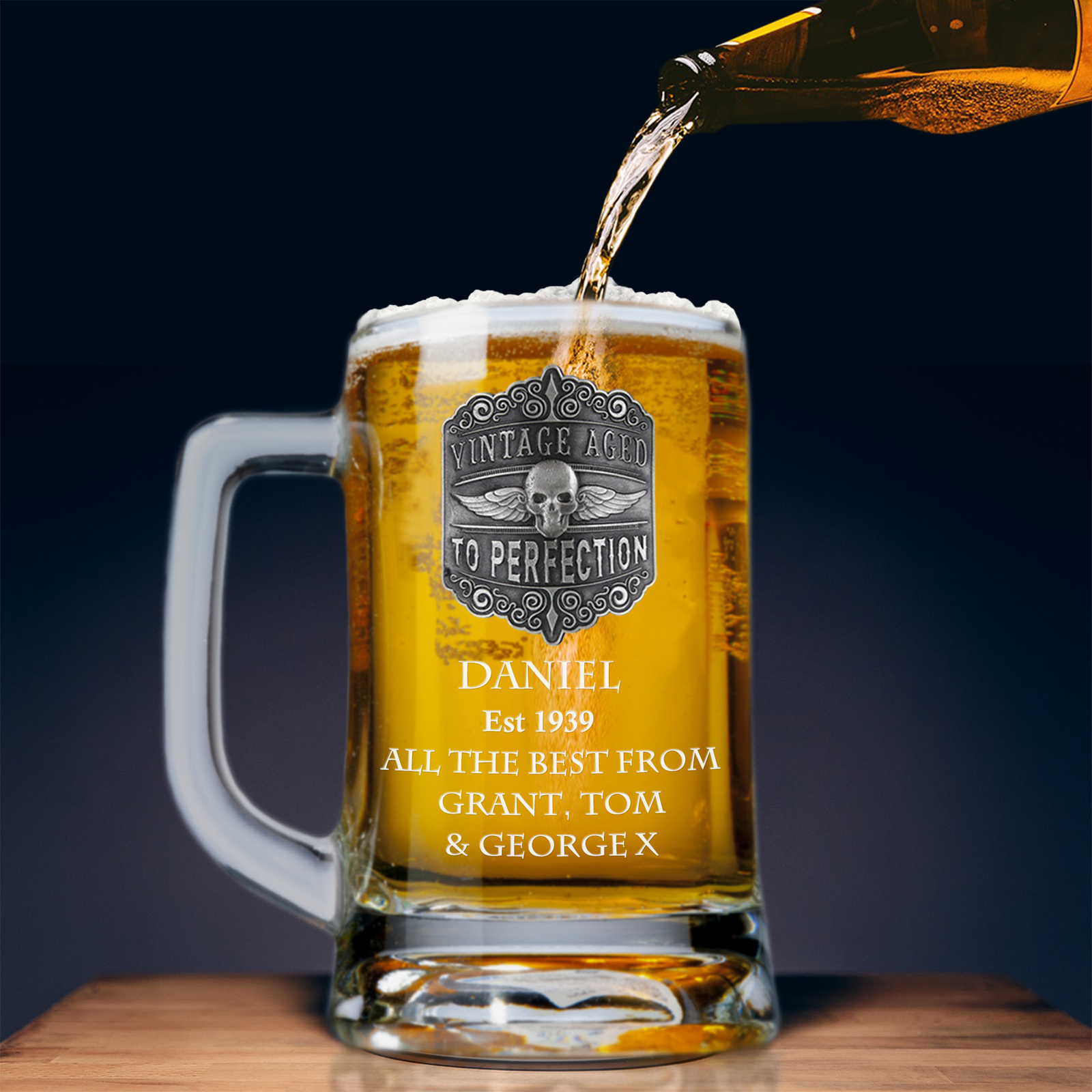 80th Birthday Men’s Personalised Pint Glass Tankard For Dad Grandad Eightieth 80