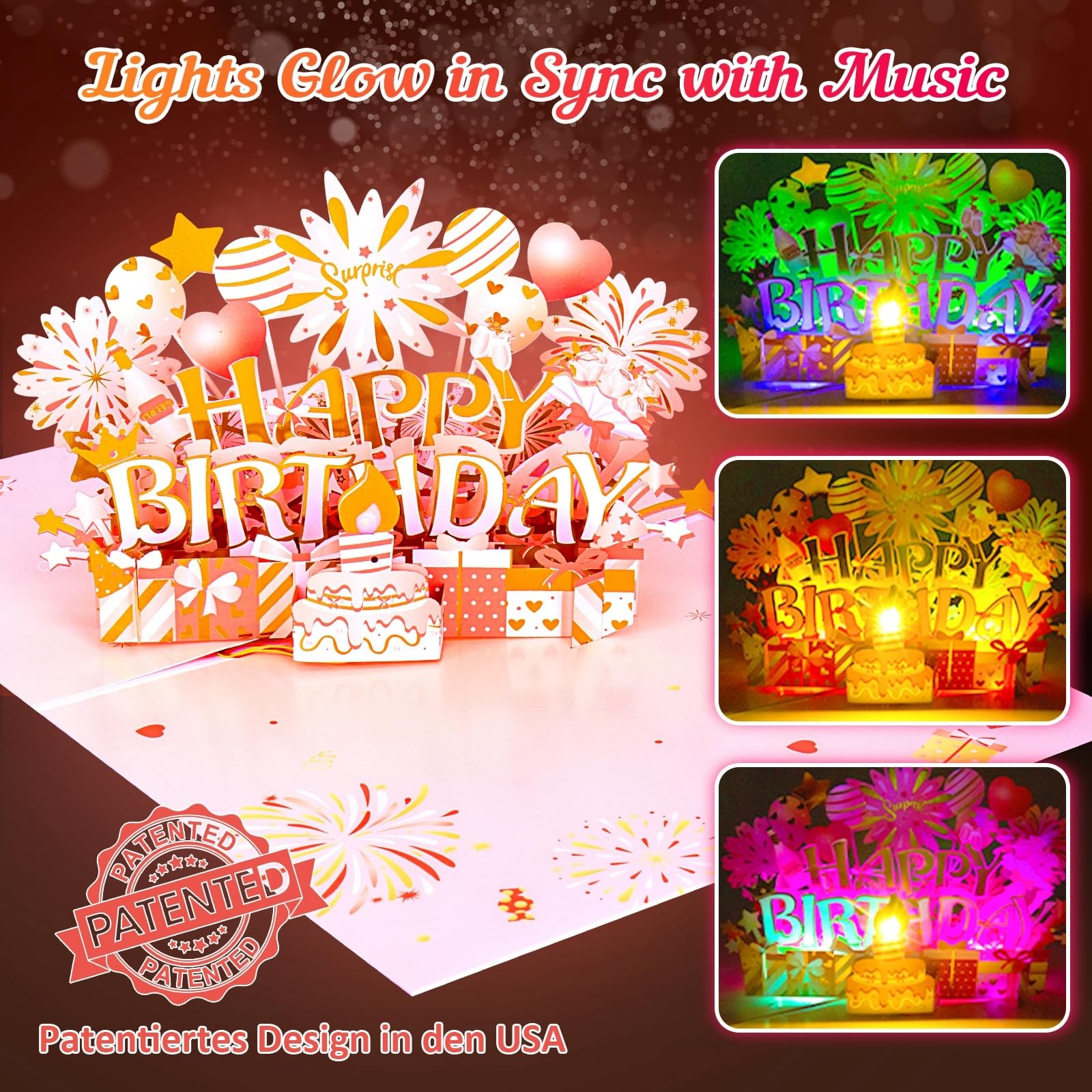 INPHER Birthday Cards for Women Pop Up 5.9 inches x 7.9 inches, Rose Gold