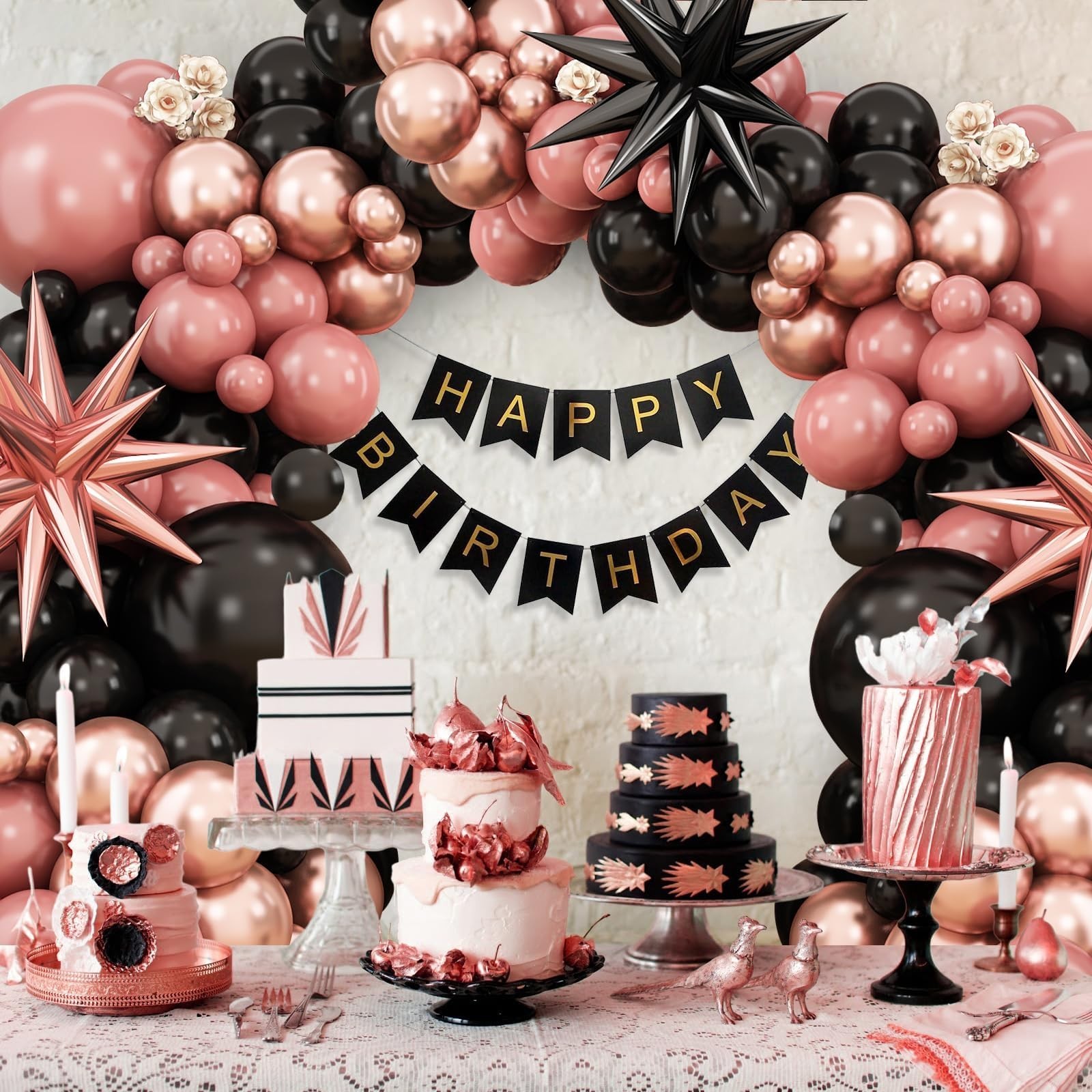 Dusty Pink and Black Balloon Arch,Blush Pink Balloon Garland with Star Foil R…