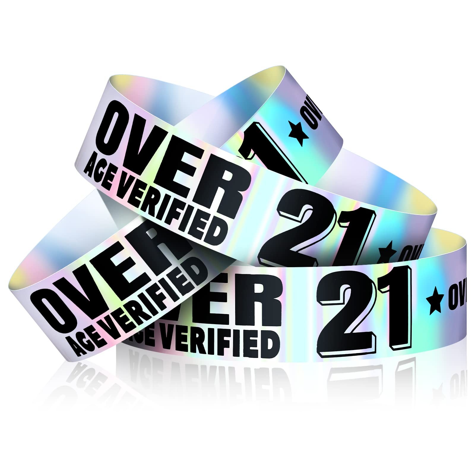 Ferraycle 500 Pcs Over 21 Wristbands Holographic 9.84 x 0.75 inch, Silver