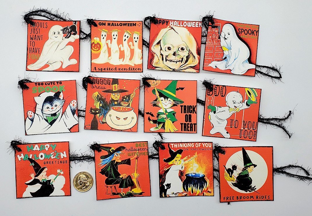 12-Halloween-Retro-Mid Century-Journal-Planner-Parties-Linen Cardstock-Hang-Tags